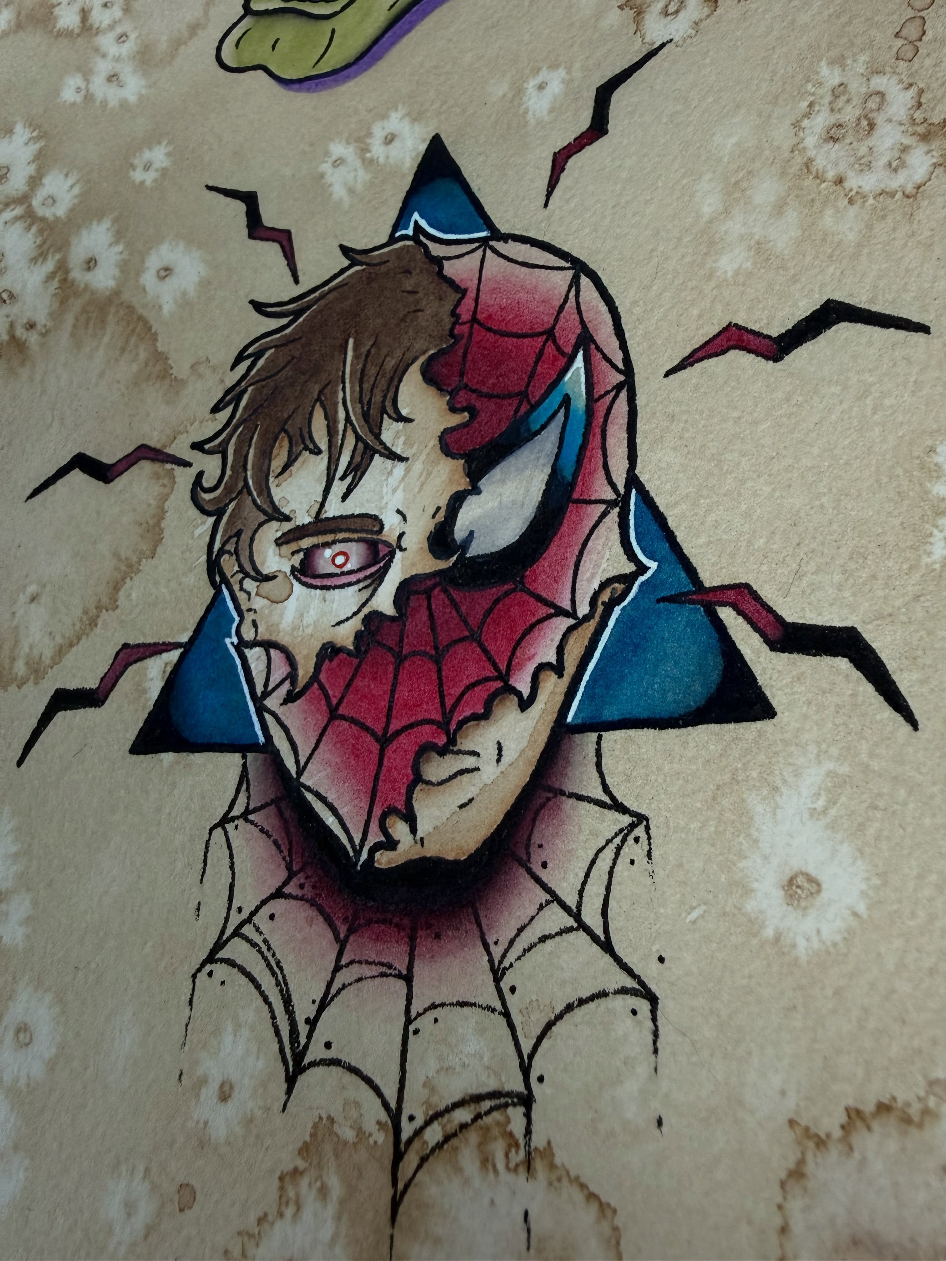 Spiderman American traditional tattoo on the chest by Palmer Andrist🩸Fort Collins Tattoo Apprentice