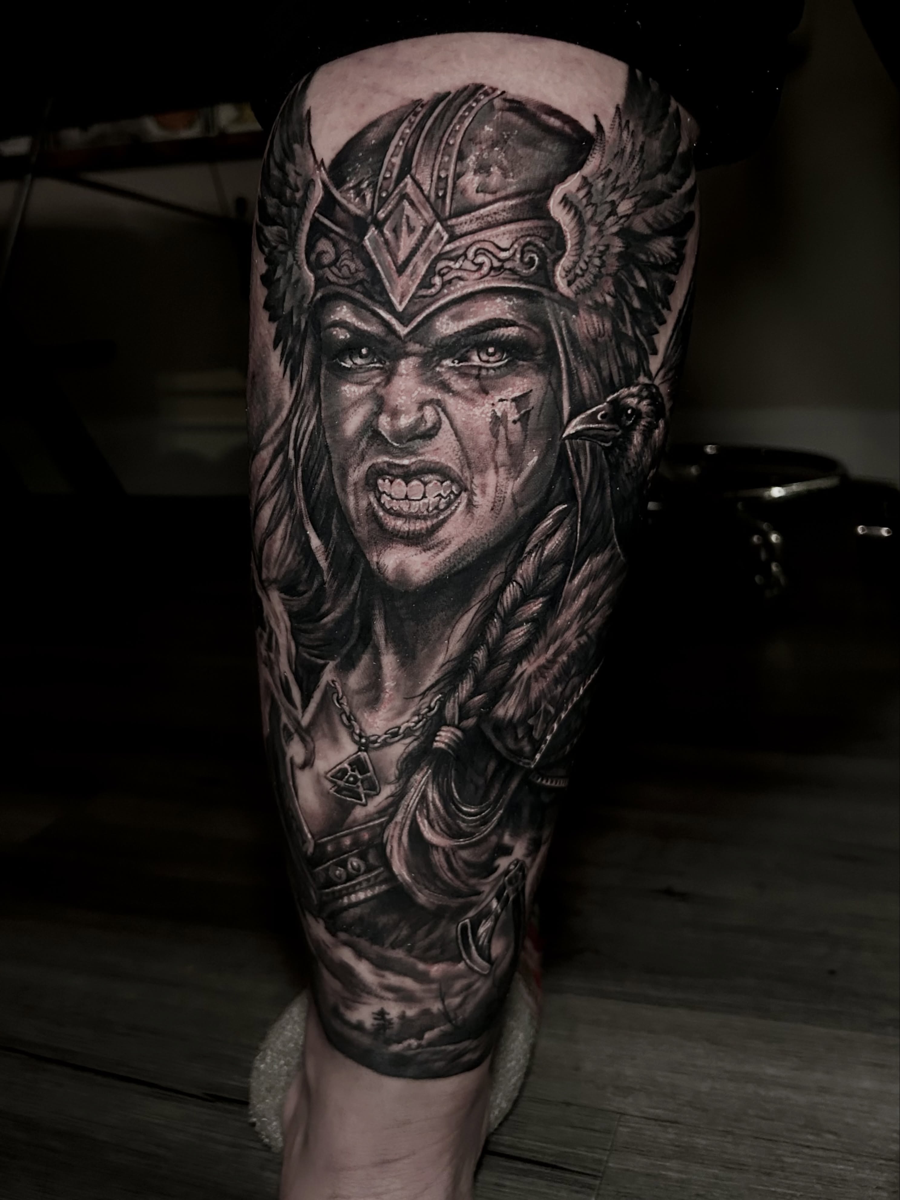 Warrior woman realism tattoo on the forearm by Alberto Marrero
