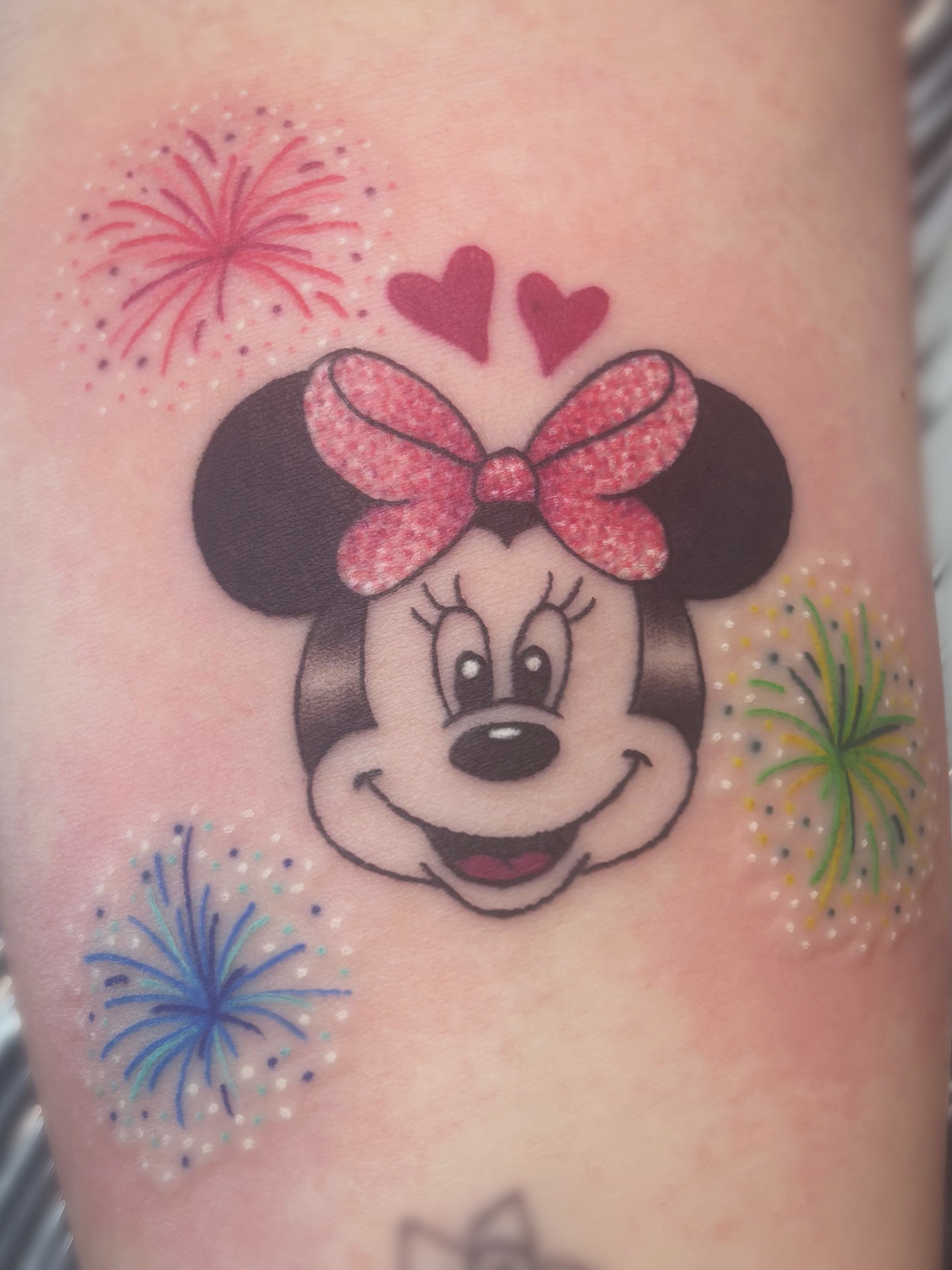 Minnie mouse dotwork tattoo on the forearm by Bree Burgess