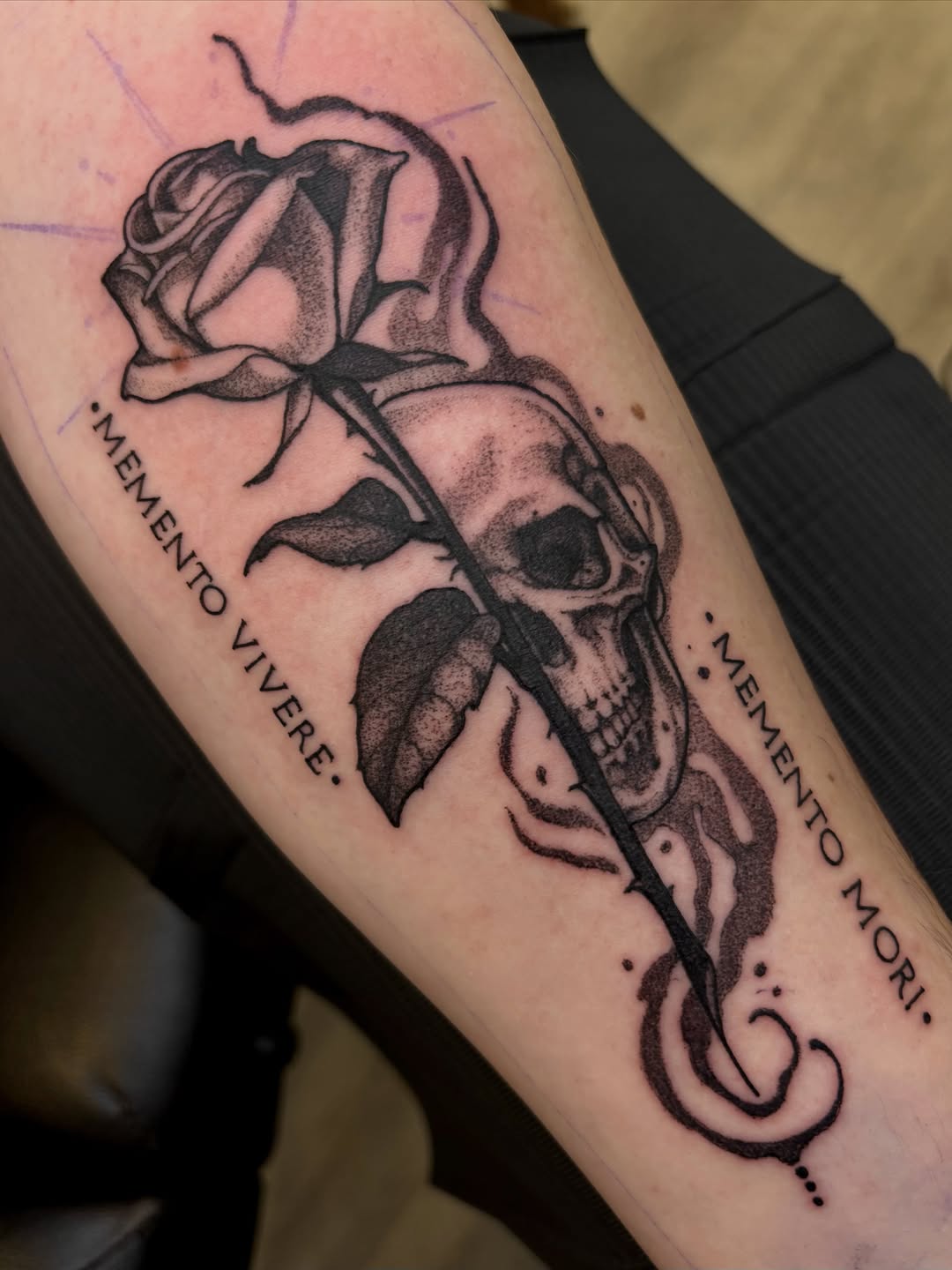 Tattoo by @tk.tattoos — black_and_grey, lettering_script