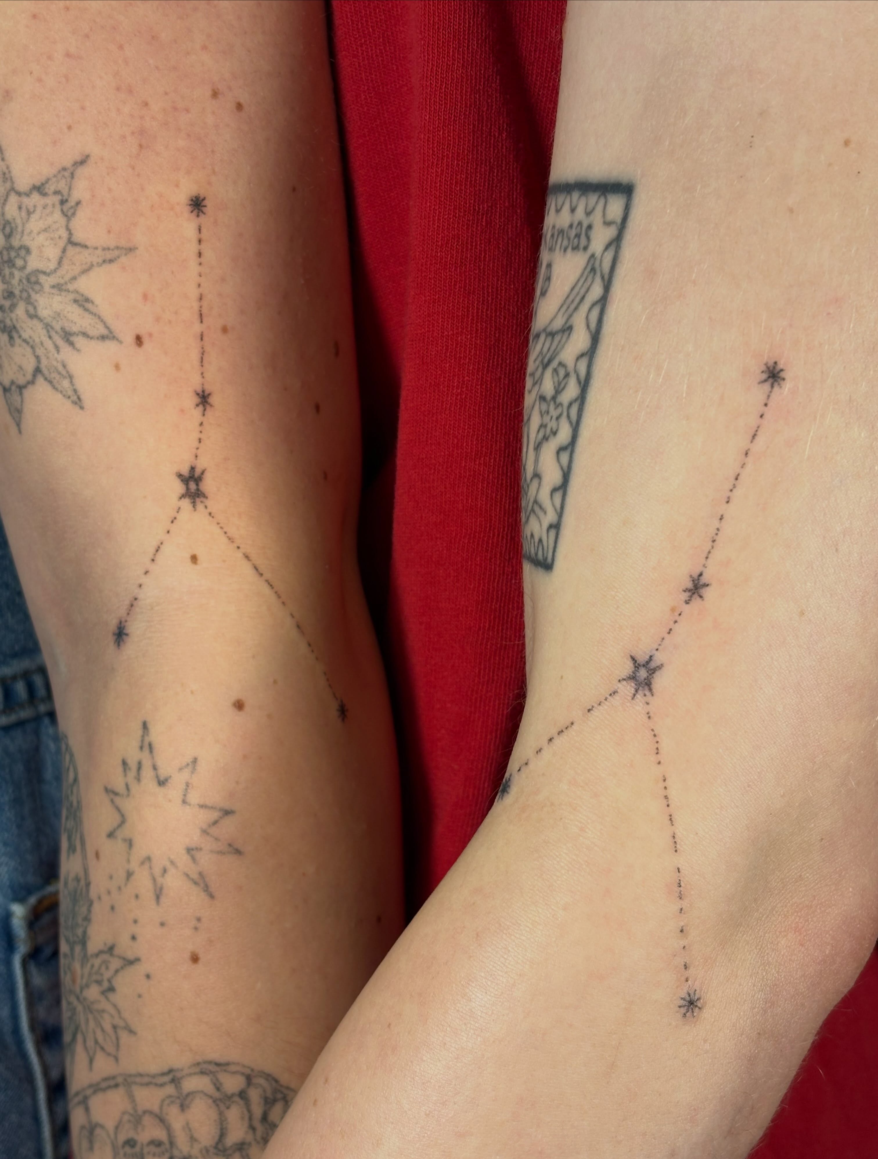 Constellation dotwork tattoo on the forearm by Jill