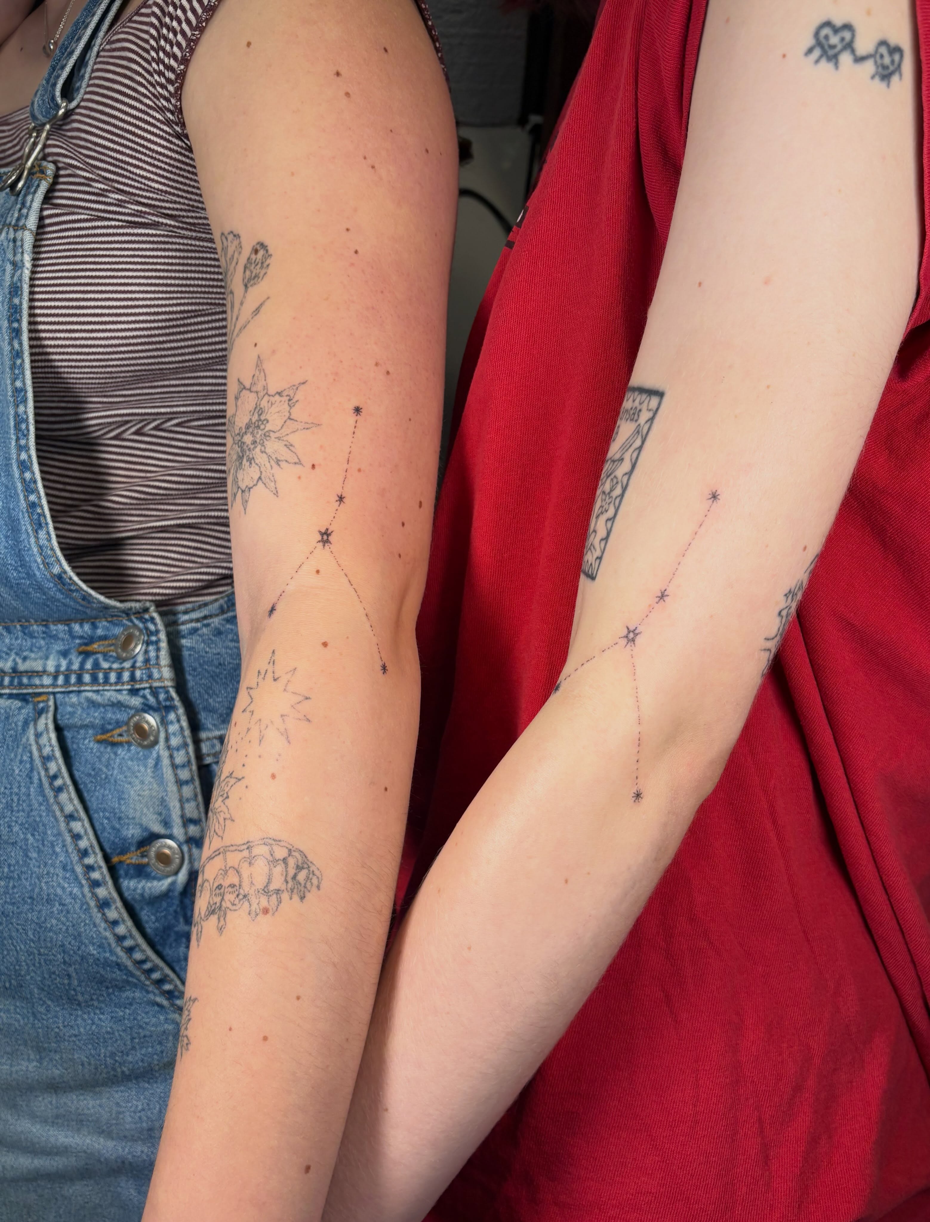Constellation dotwork tattoo on the forearm by Jill