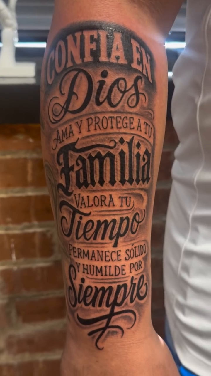 Tattoo by @royaltouchink — lettering_script, chicano