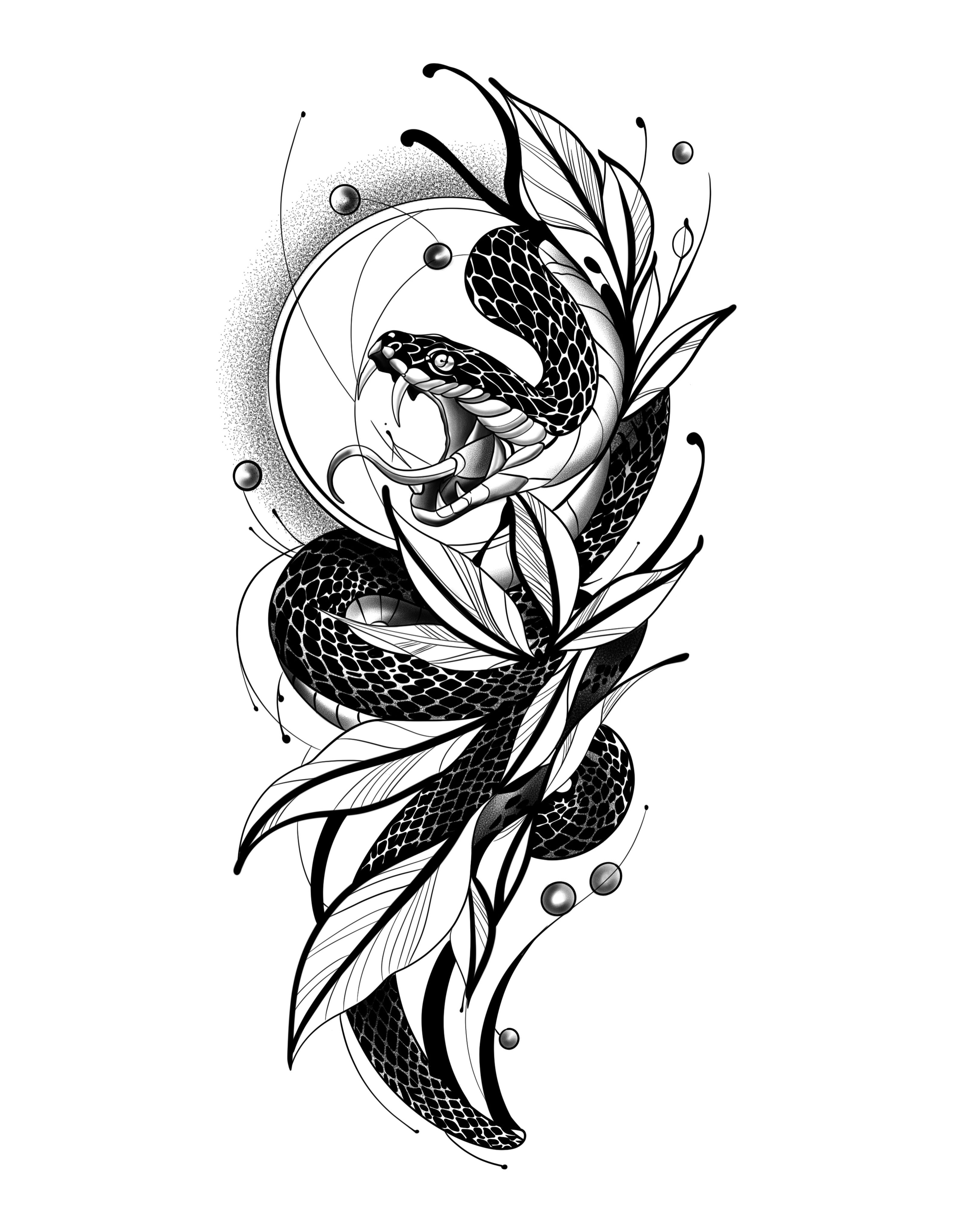 Snake black and grey tattoo by Marly Quinn