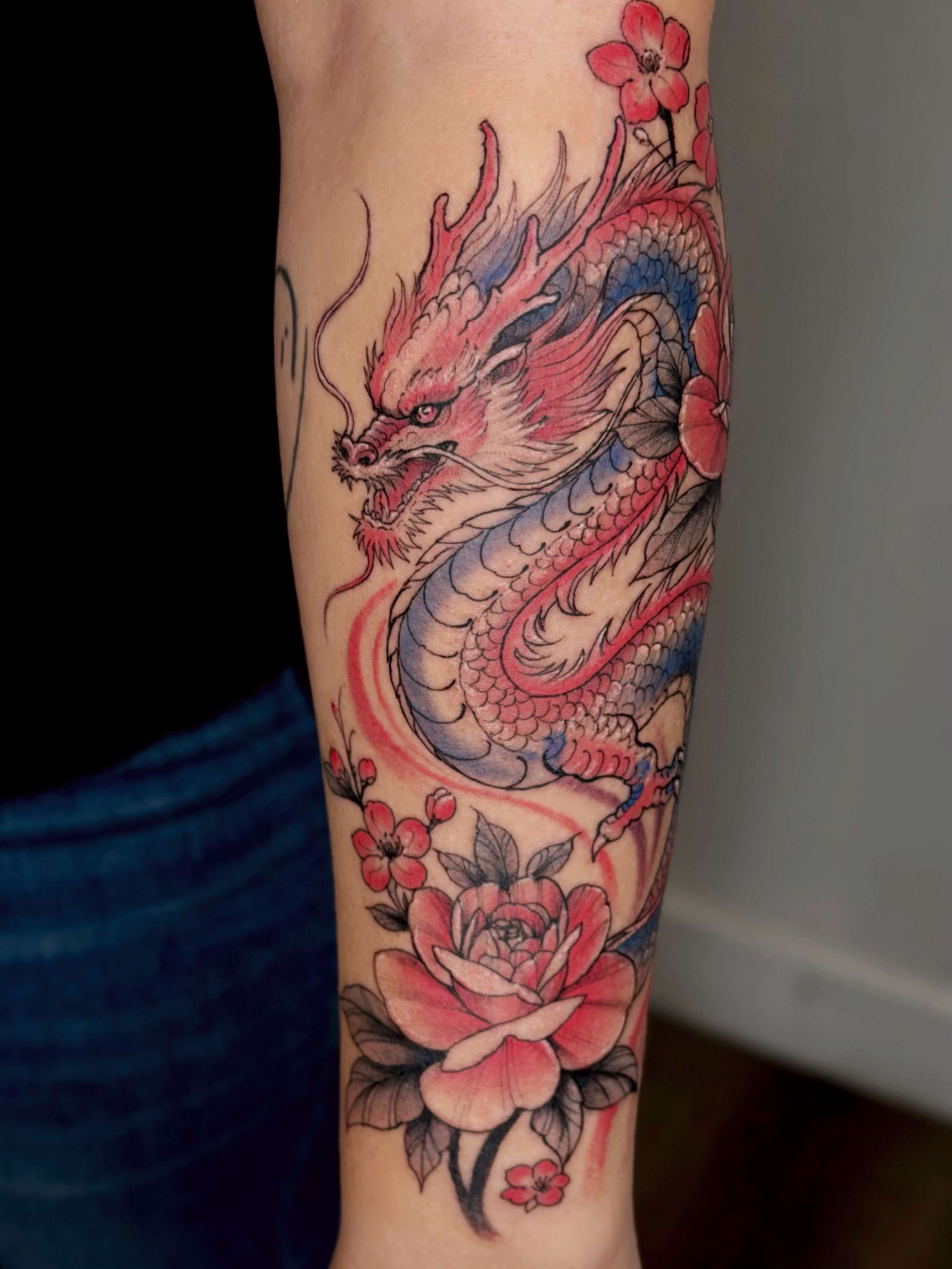 Dragon and cherry blossoms japanese irezumi tattoo on the forearm by ๐๐๐๐ ๐๐๐๐๐๐ ๐๐๐๐๐