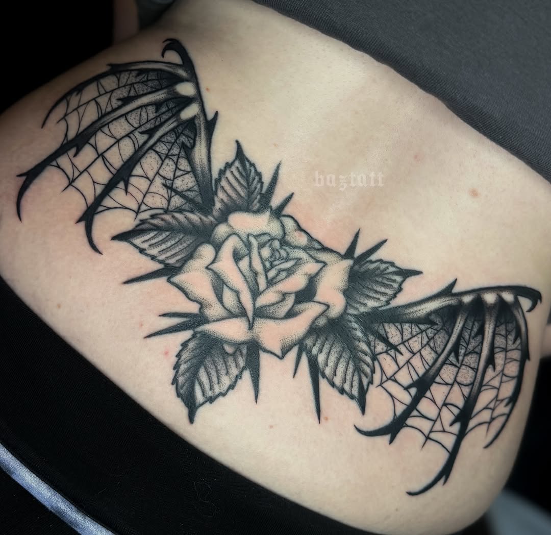 Rose with wings realism tattoo on the ribs by bri allura ✿ tattoo artist  ✿ cleveland, oh