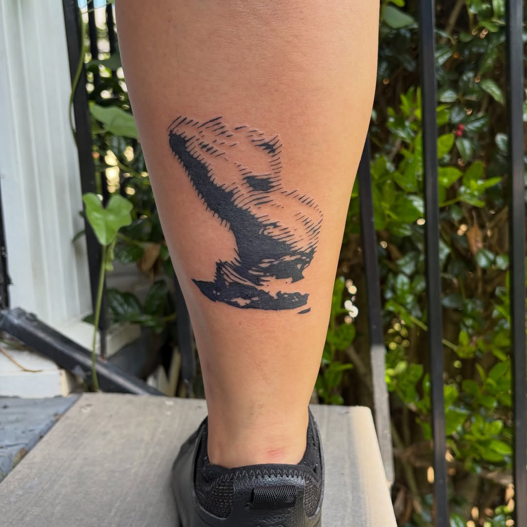 Alligator black and grey tattoo on the leg by Rose DeLisse