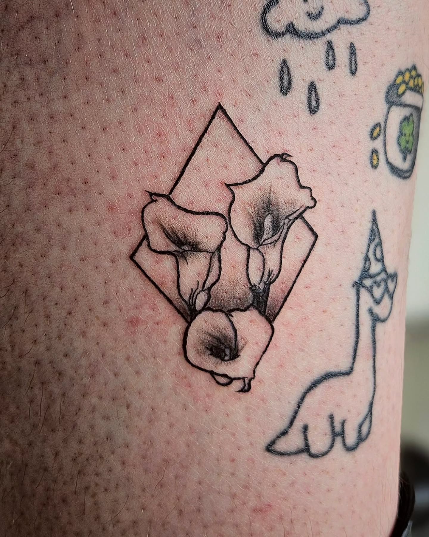 Calla lilies geometric tattoo on the forearm by Lina ๐ป