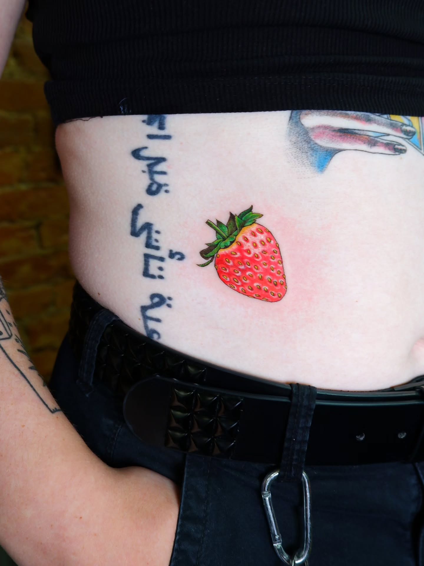 Strawberry American traditional tattoo on the thigh by bird ✦ tattoo artist ✦ philadelphia