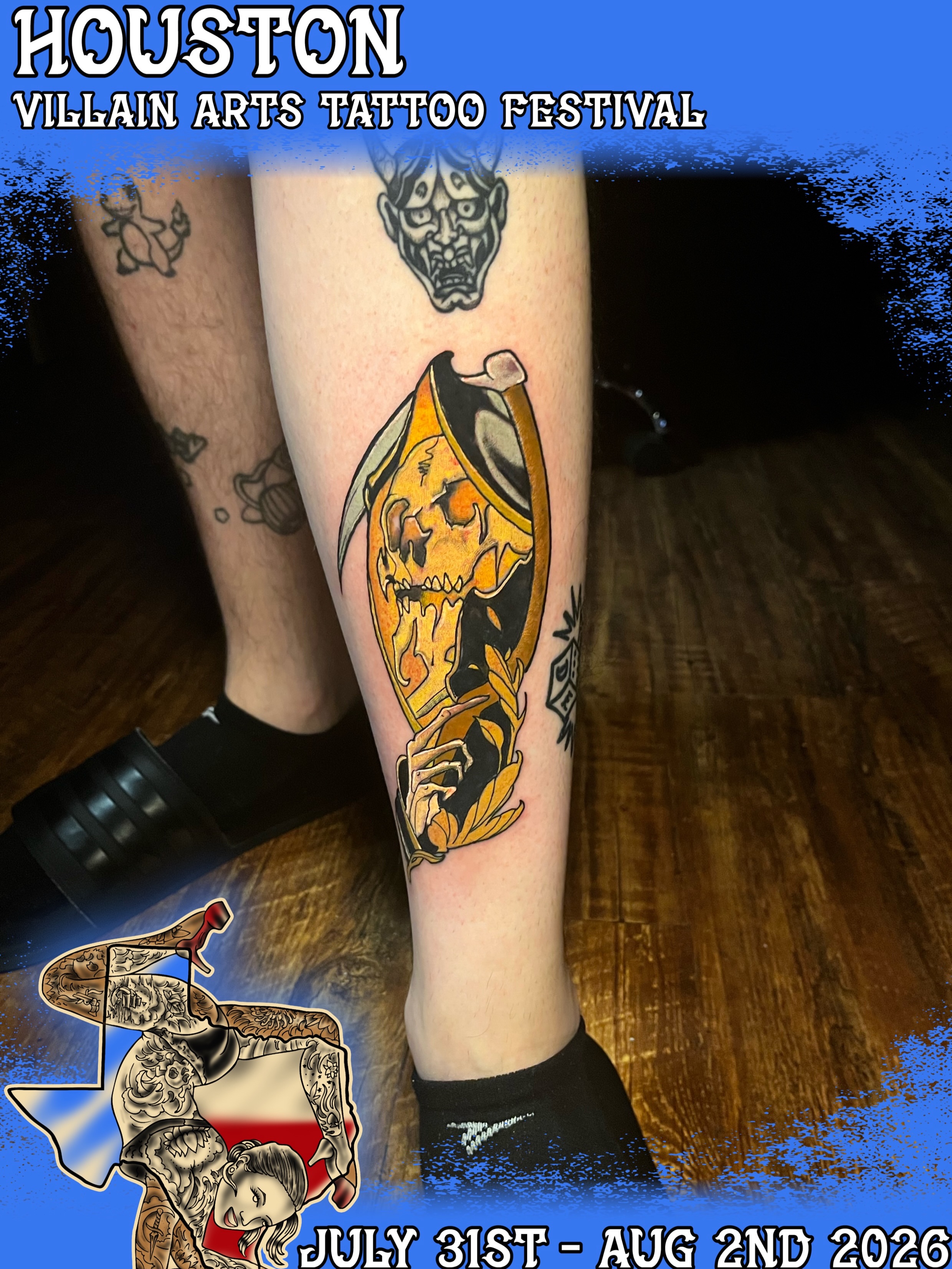 Skull and flame American traditional tattoo on the forearm by Eli Flores