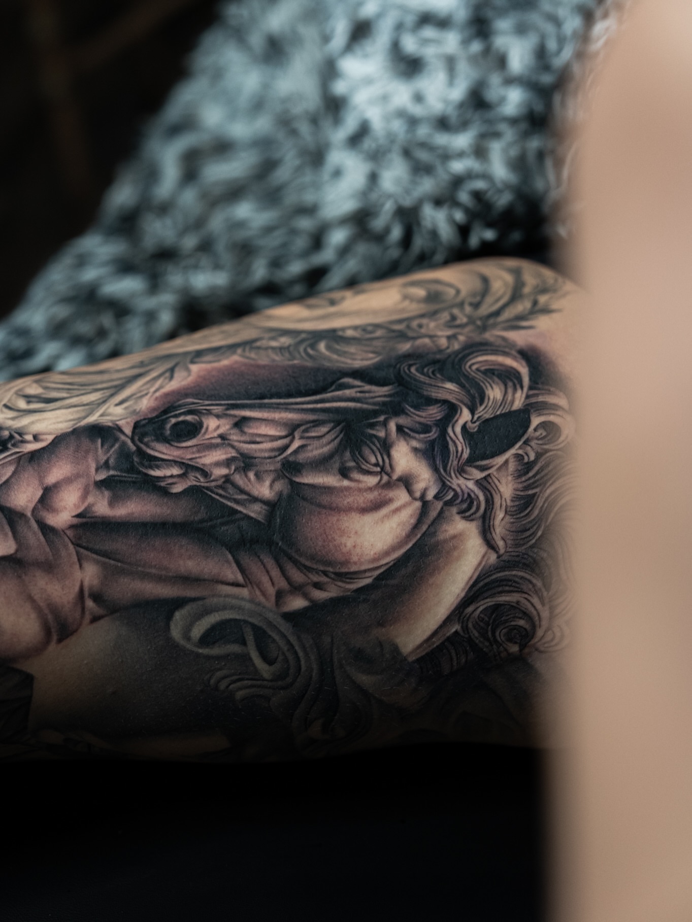 Horse and rider realism tattoo on the upper arm by Ray Paponetti - Tattoo Artist Delray Beach