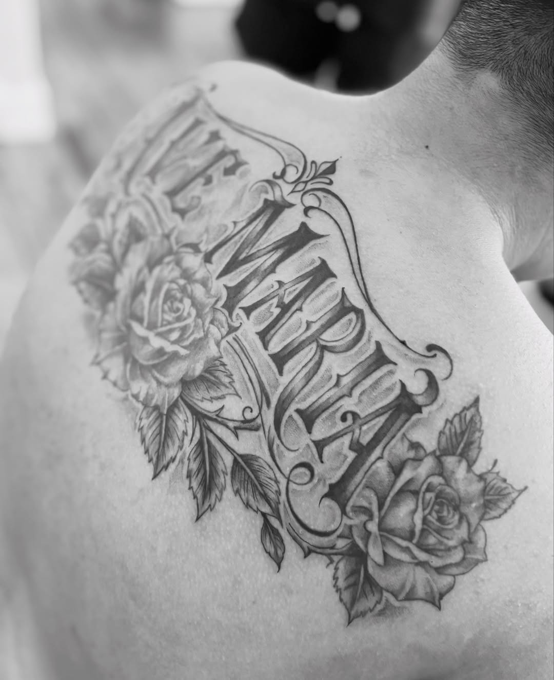 Script lettering lettering script tattoo on the shoulder by @secretlinetattoo
