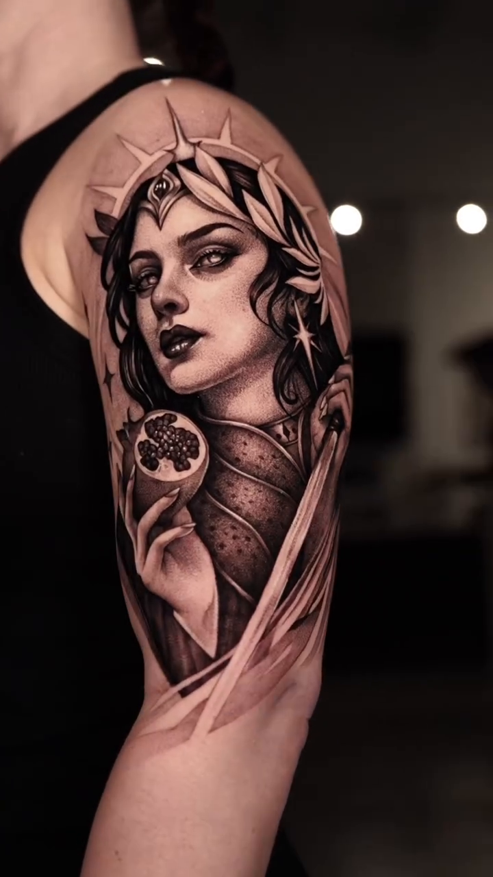 Woman with crown realism tattoo by Vicman Tattoo