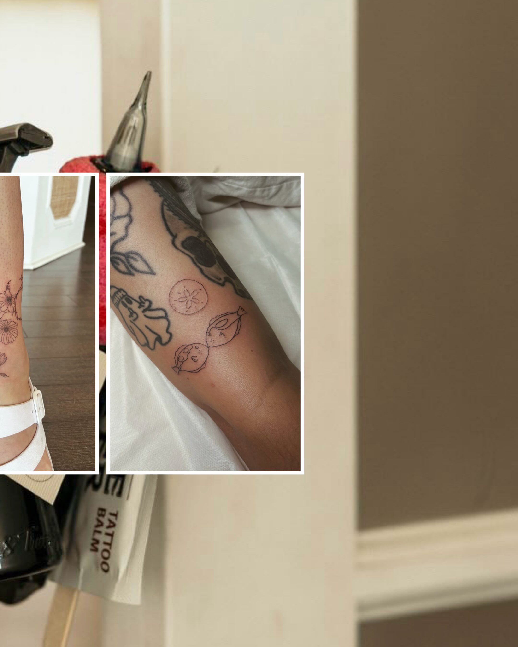 Flowers and fish black and grey tattoo on the forearm by Allie