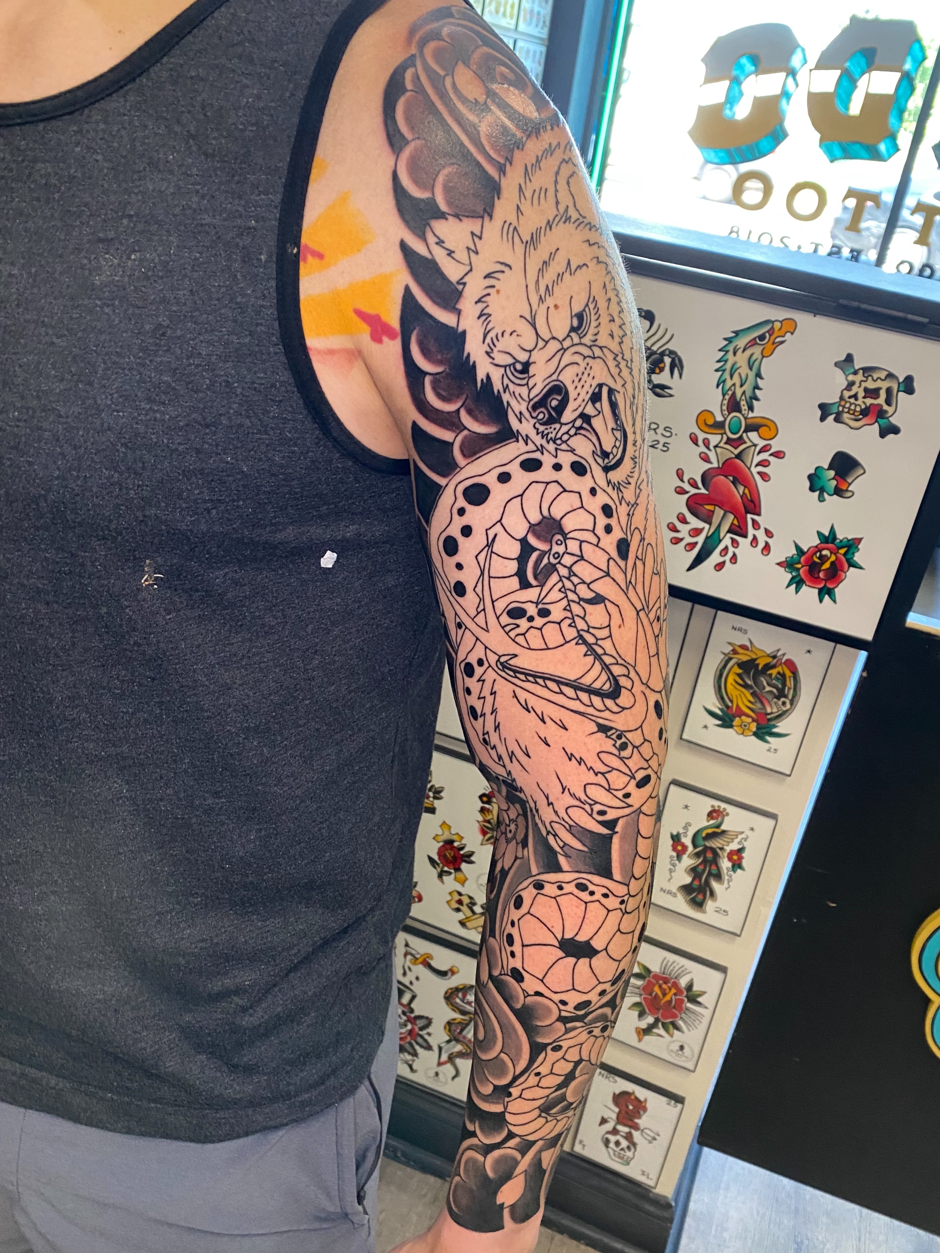 Tattoo by @dminus12 — american_traditional, dotwork