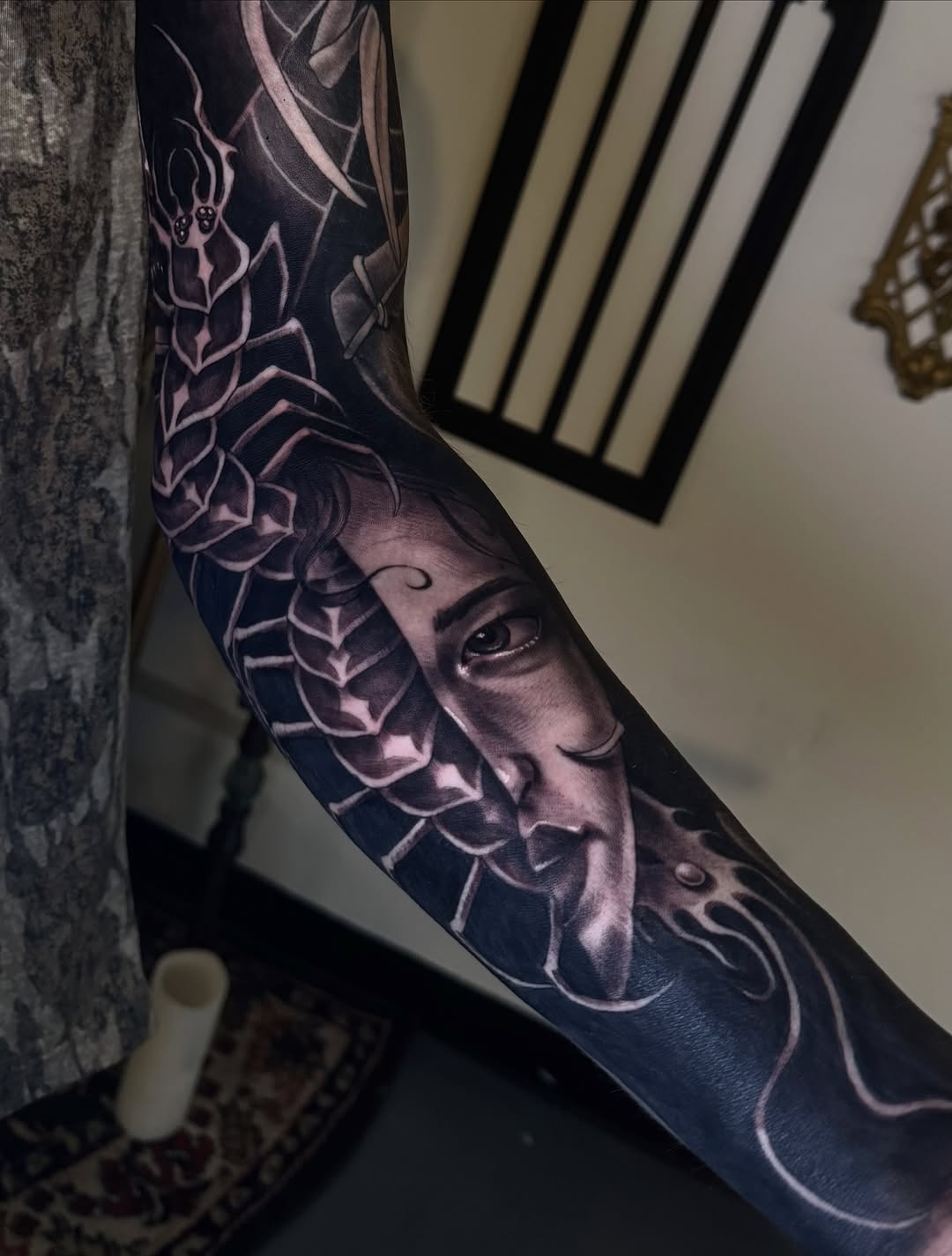 Face with ornate patterns Japanese tattoo on the forearm by Mags🗡️
