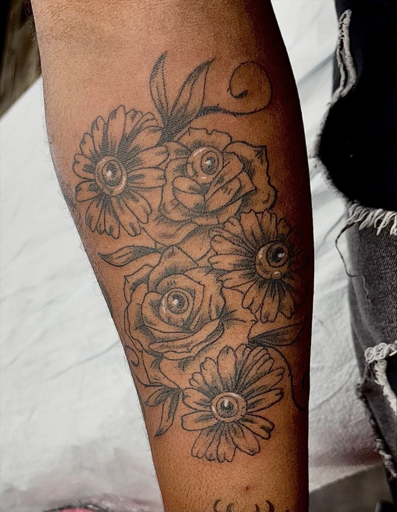 Flowers black and grey tattoo on the forearm by ✮ ✄ star ✮ ✄