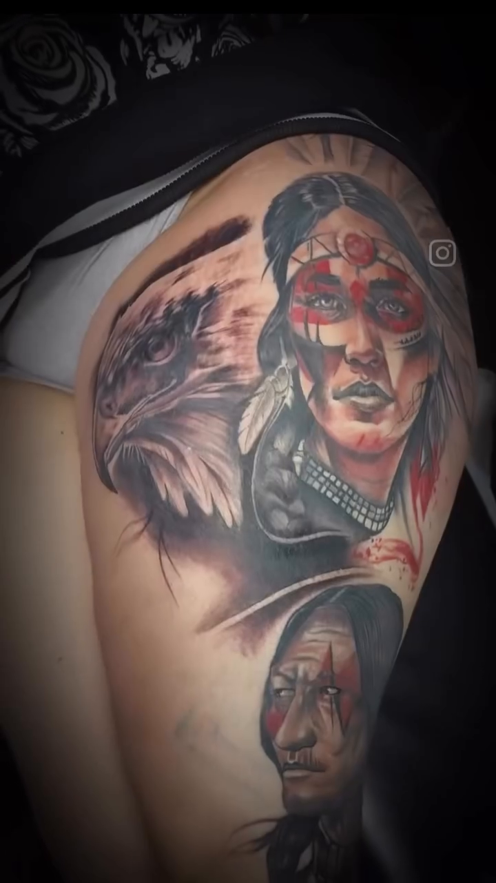 Native American chief and eagle realism tattoo by Devin Johnson, Forest Park, Georgia