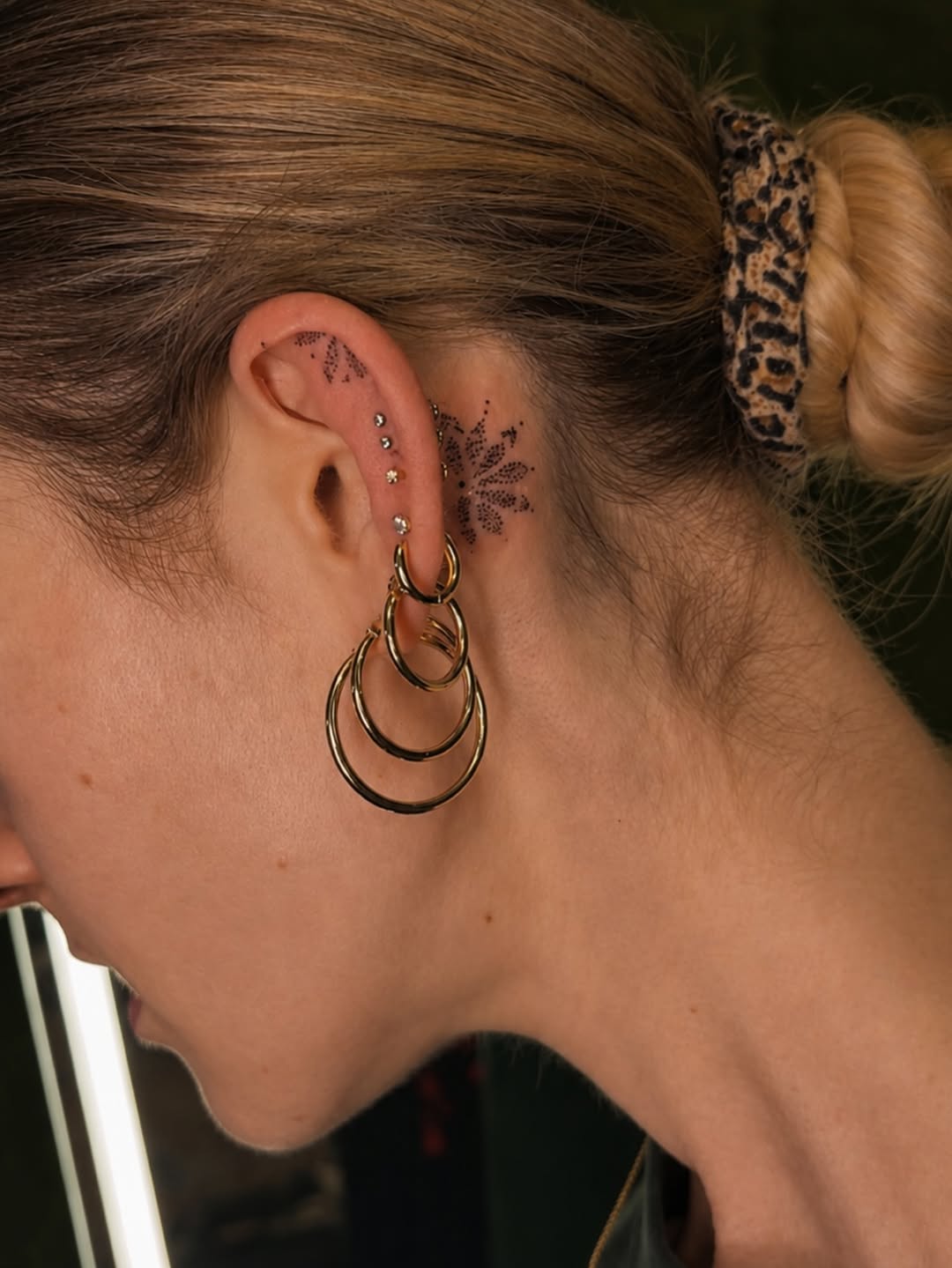 Floral pattern geometric tattoo on the head by Cece, Las Vegas, Nevada