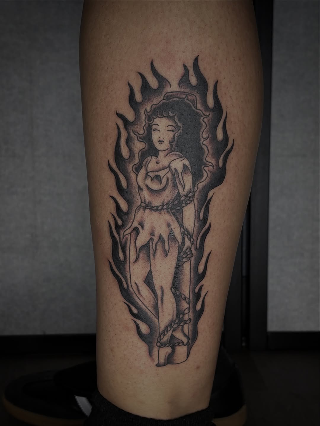 Tattoo by @hannah_thehammer_tattoos — black_and_grey, chicano