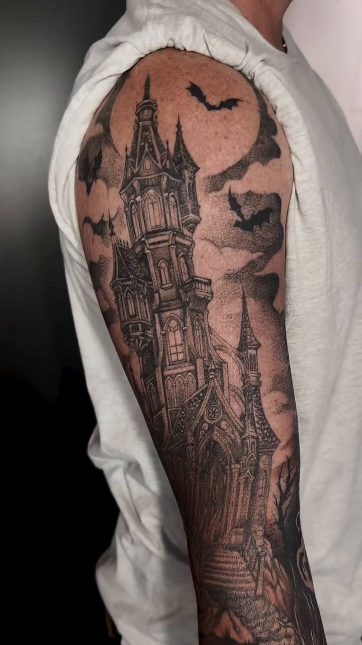 Tattoo by @caitlynntattoos — black_and_grey, dark_realism