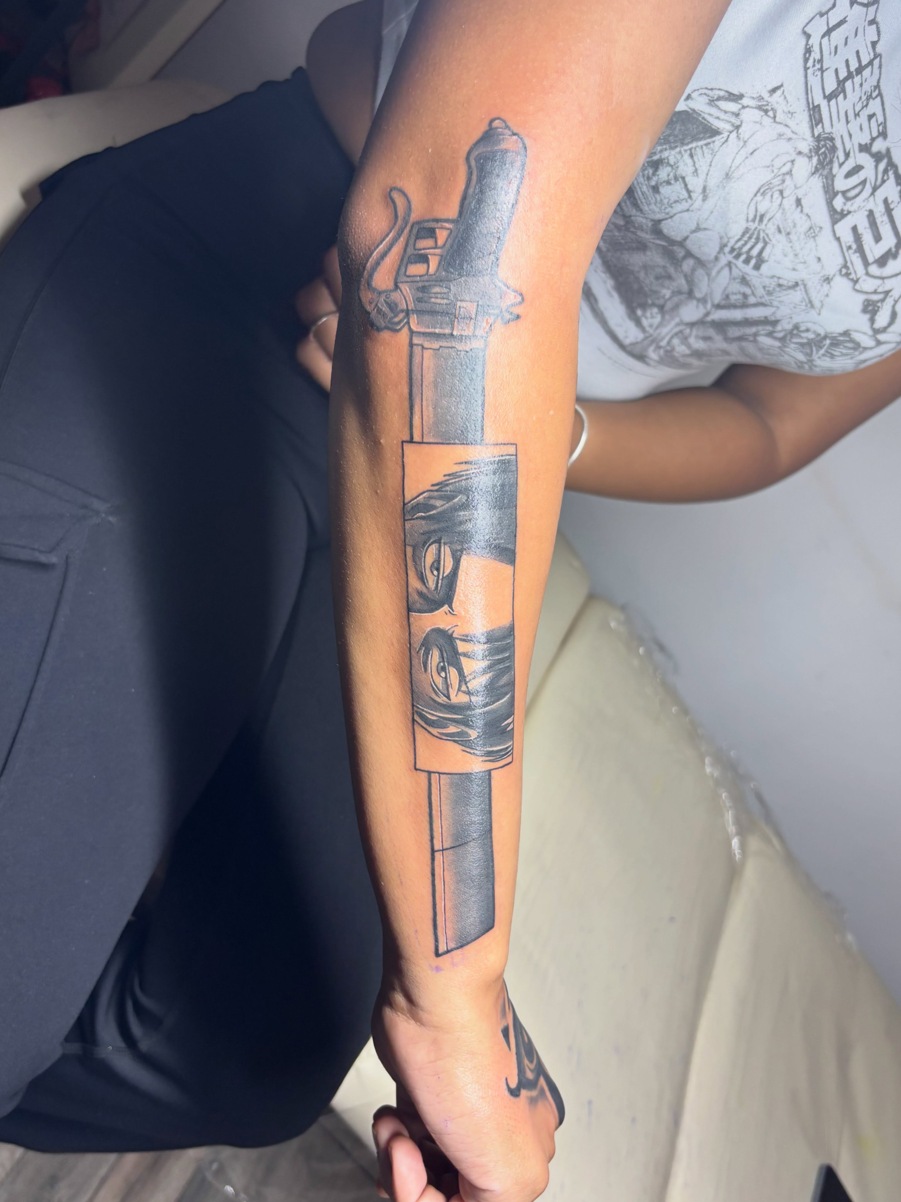 Katana and eyes japanese irezumi tattoo on the forearm by Comic-Book-M πͺβπ½π₯
