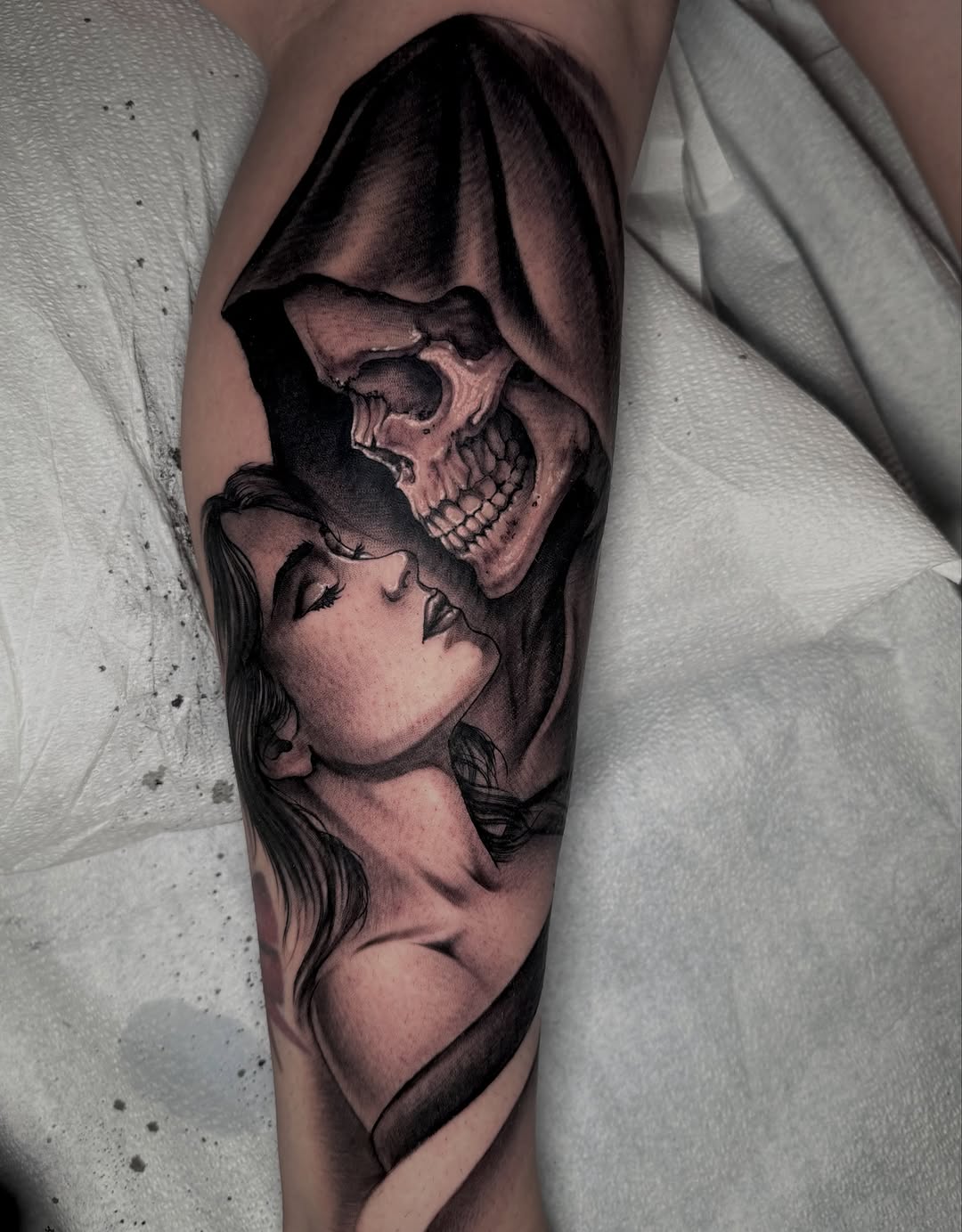Tattoo by @aaronbtattoo — black_and_grey, realism