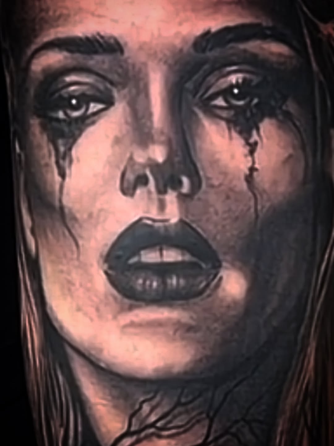 Portrait of a crying woman realism tattoo by Jason Oz, Denver, Colorado