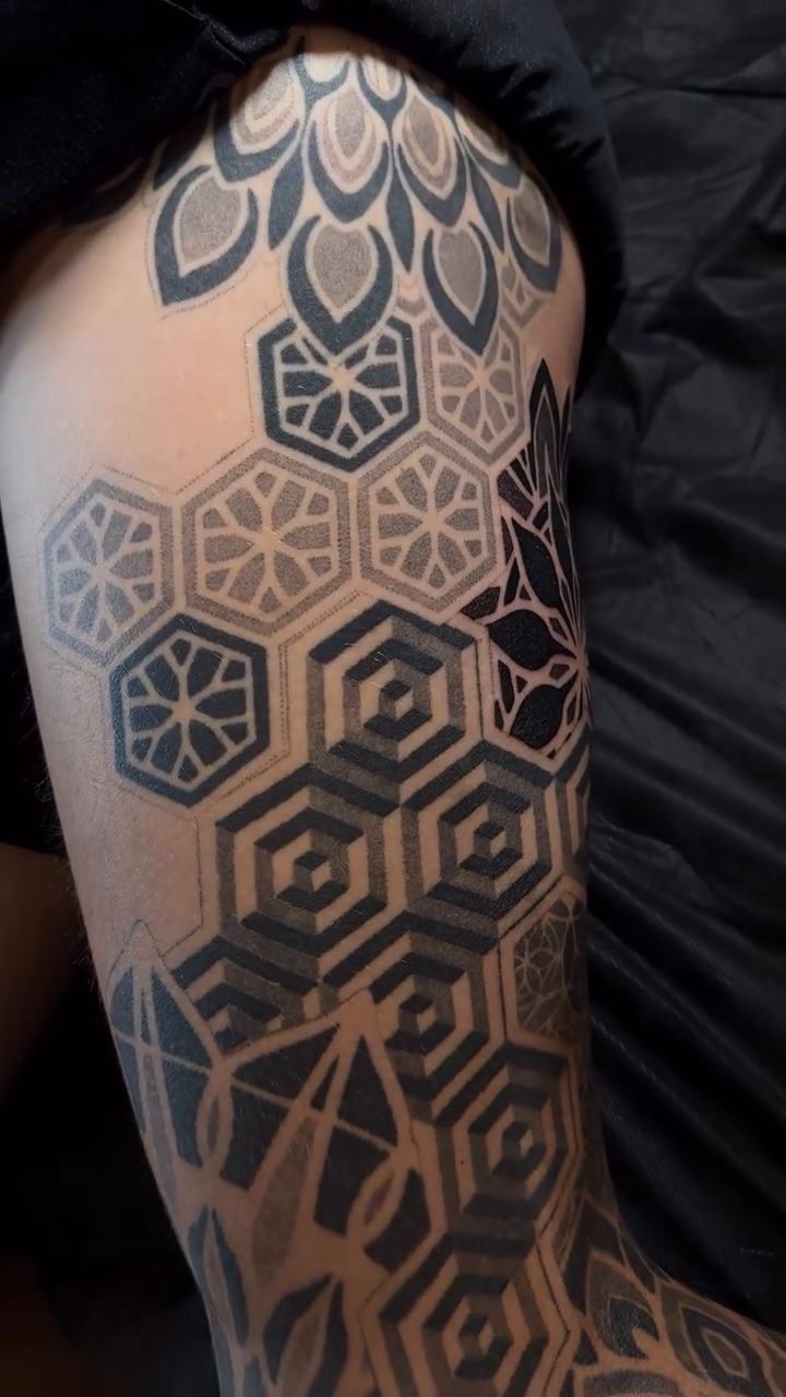 Tattoo by @chrisirvintattoos — geometric, black_and_grey