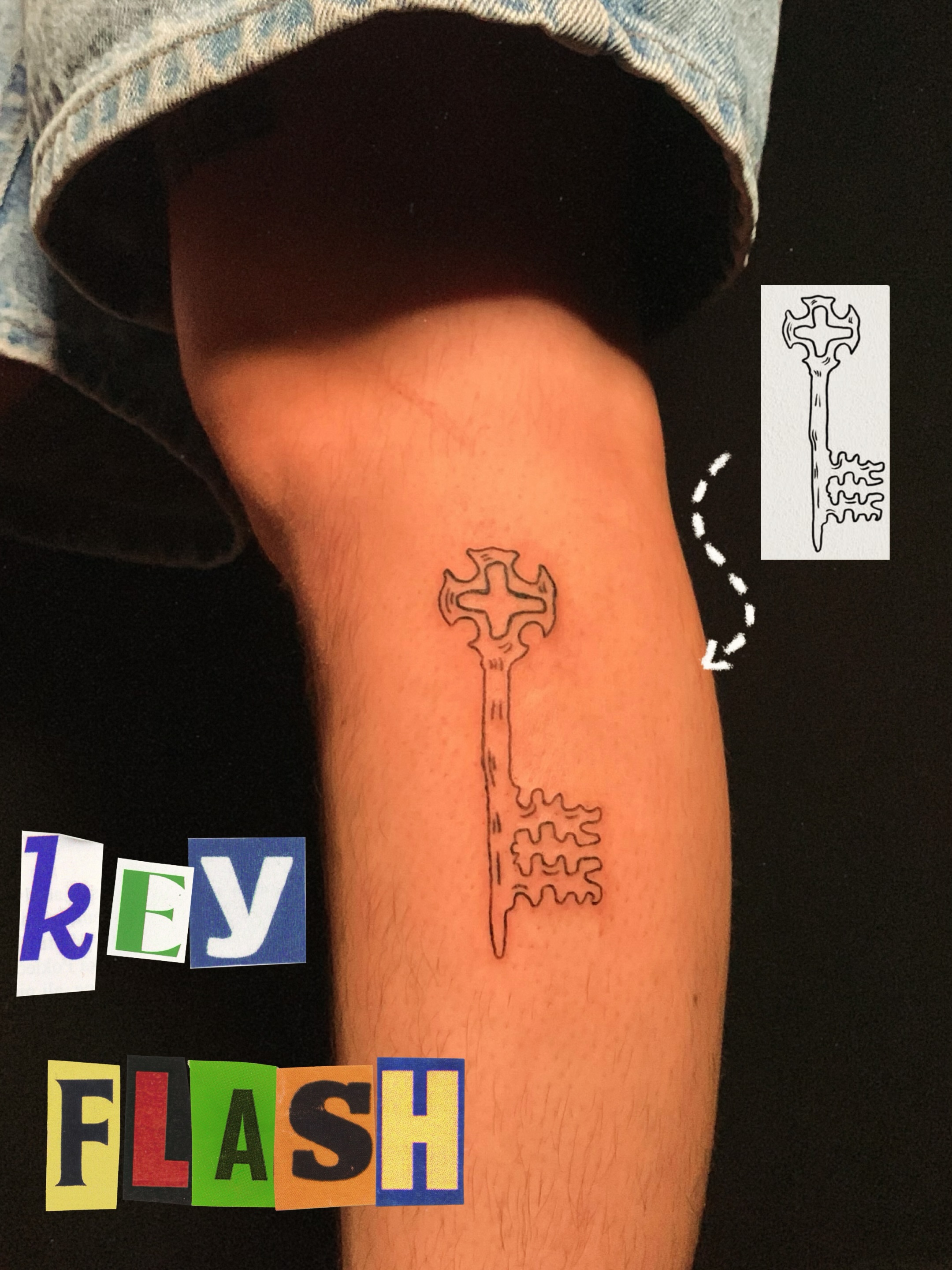 Key fine line tattoo on the forearm by charles