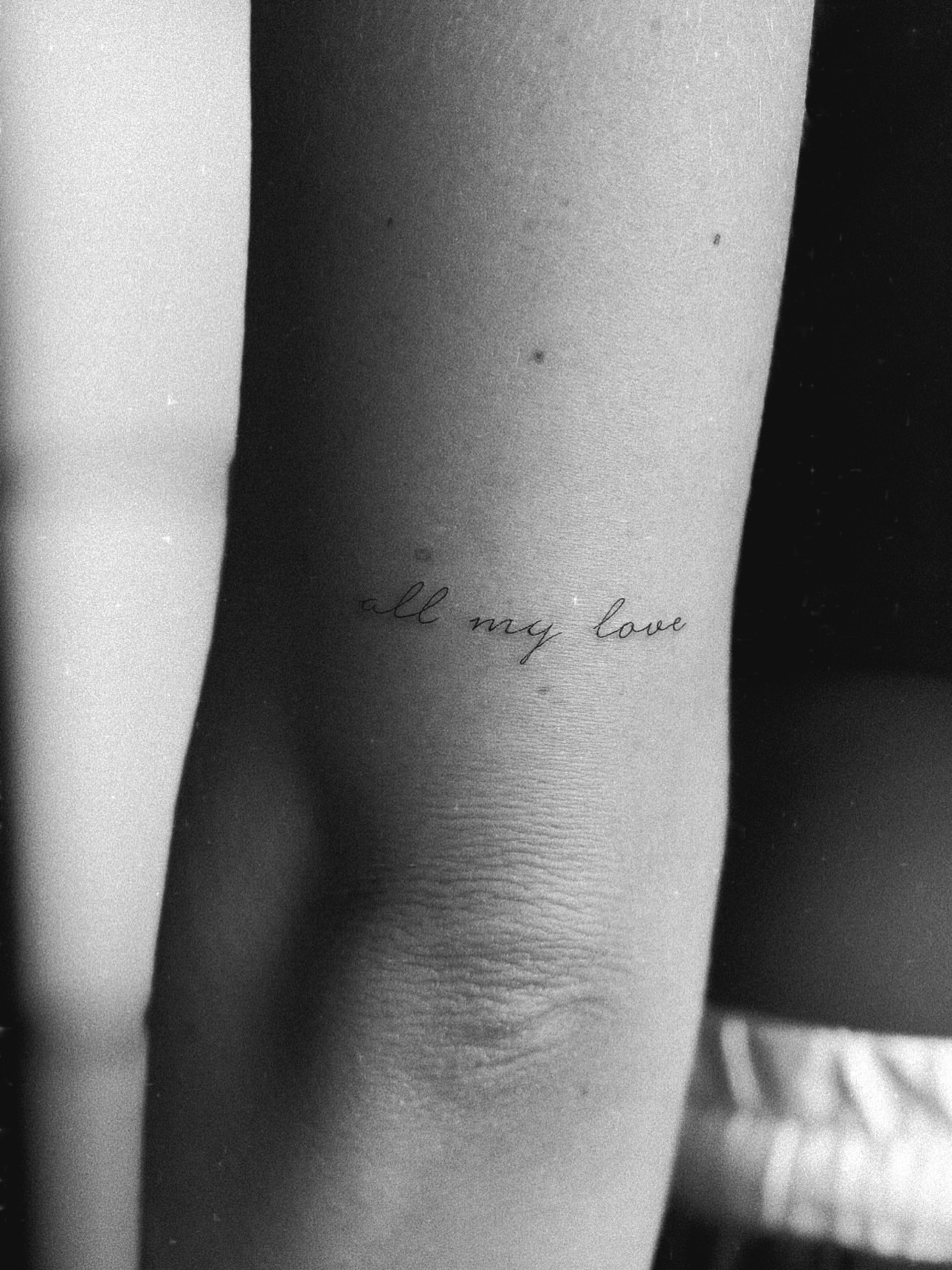 All my love lettering script tattoo on the forearm by Victoria