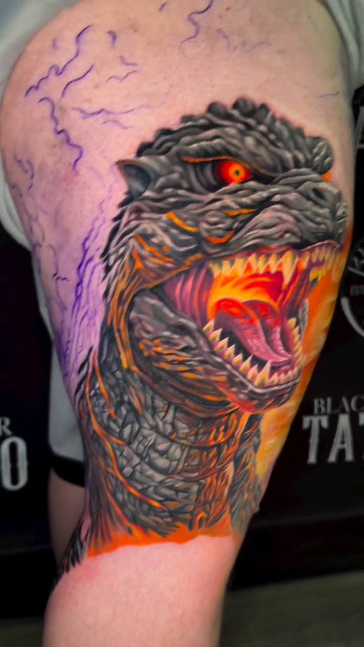 Godzilla realism tattoo by InkFloyd Roith