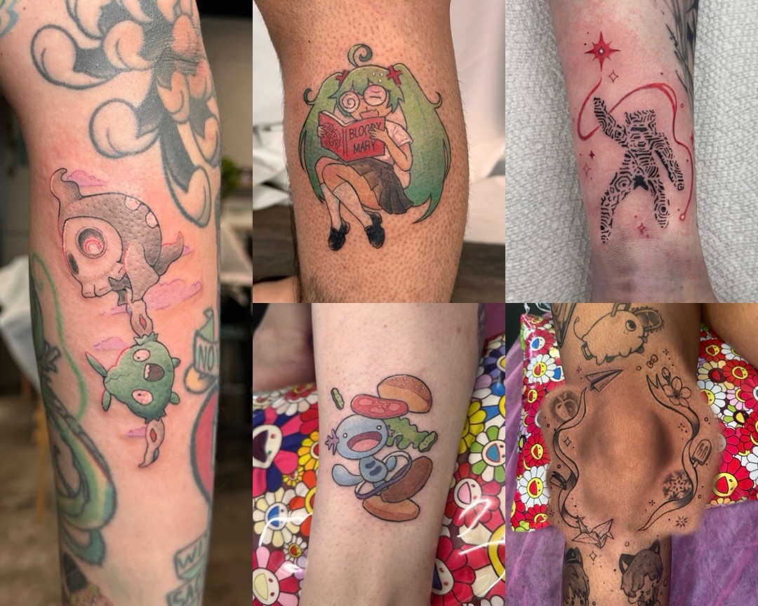 Tattoo by @shrimple.tattoos — anime, dotwork
