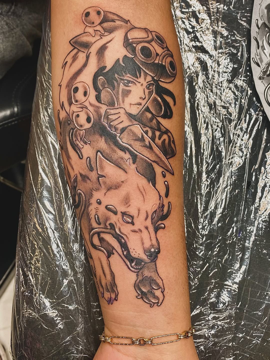 Tattoo by @gillygoatpokes — anime, black_and_grey