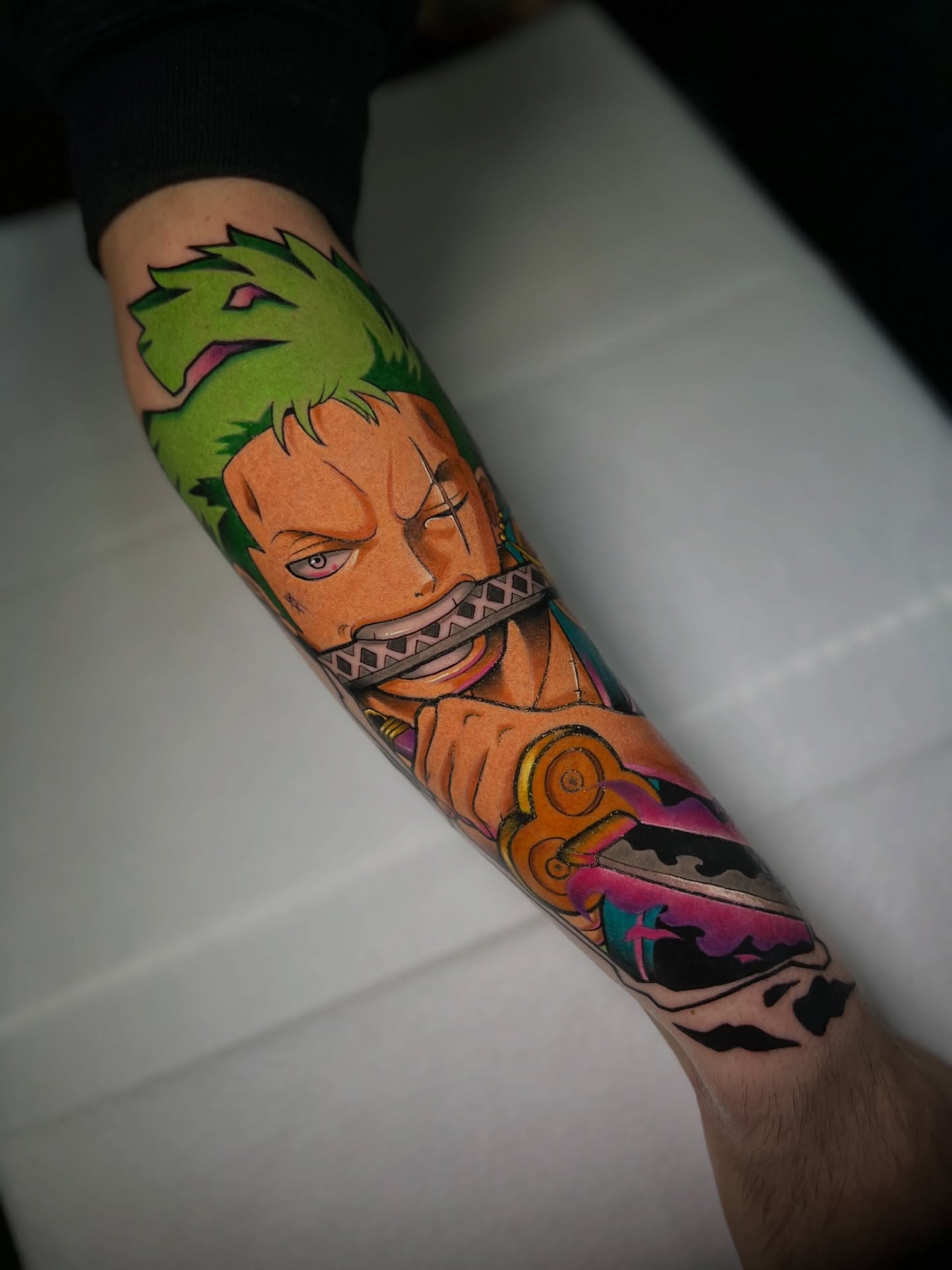 Zoro anime tattoo on the forearm by CRISTIAN AMORES シ