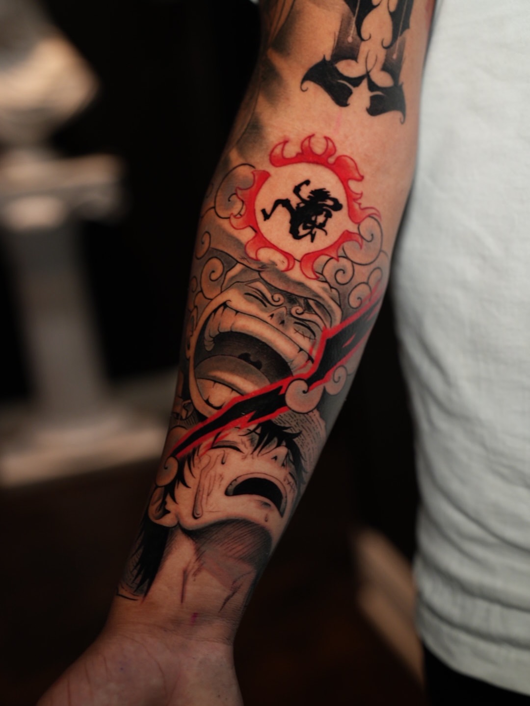 Demon and flame japanese irezumi tattoo on the forearm by CRISTIAN AMORES シ
