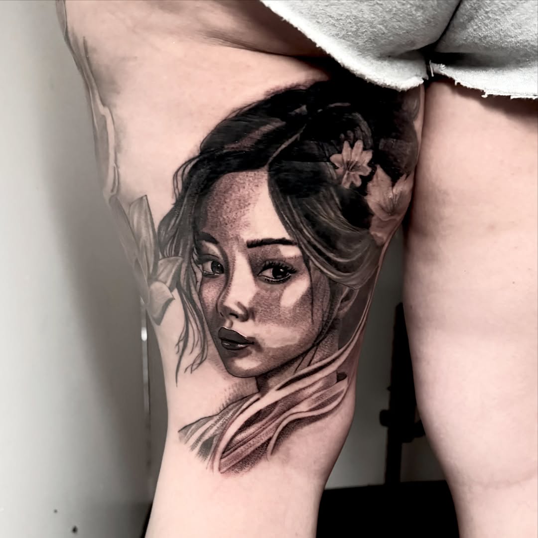 Tattoo by @tainotattoos β realism, black_and_grey