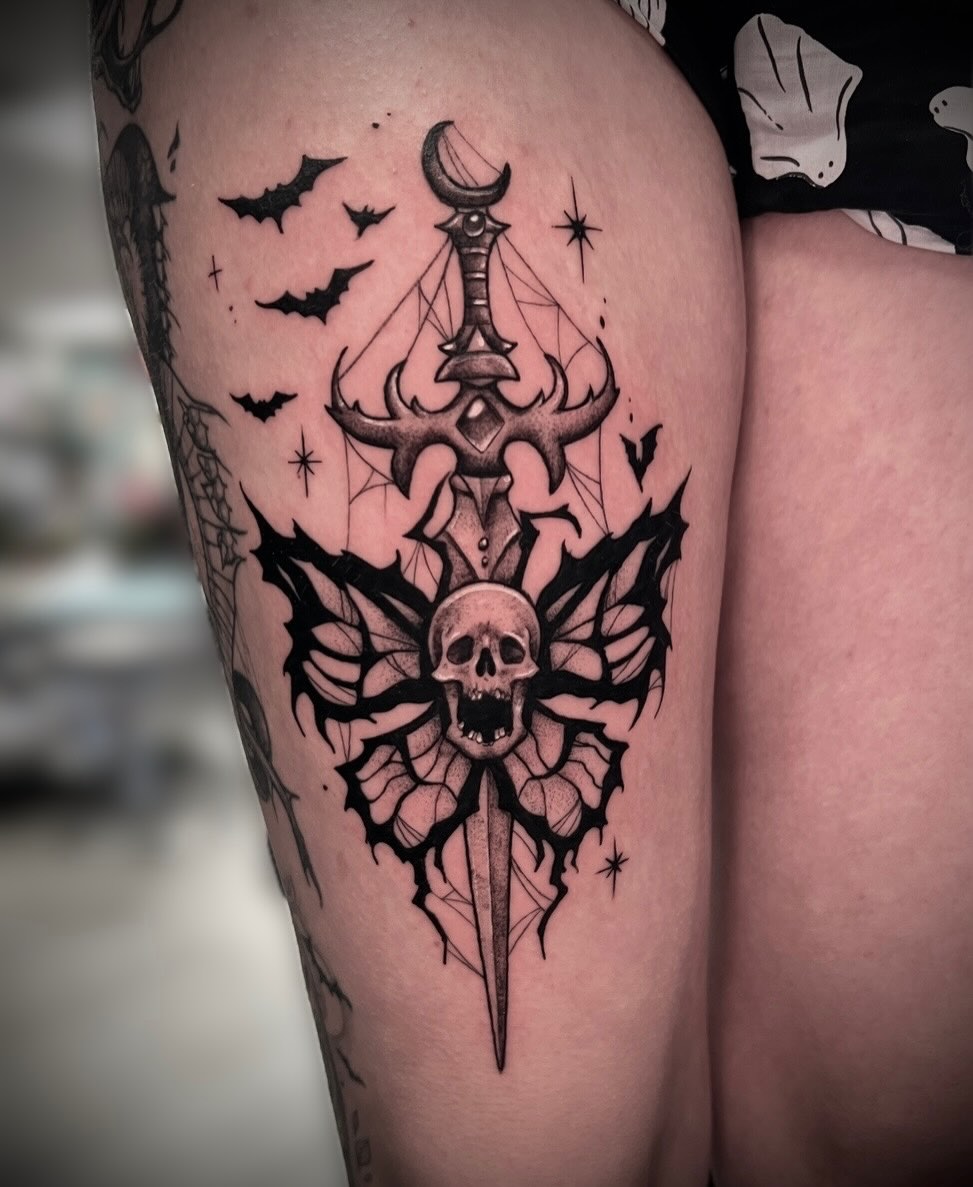Tattoo by @leawhite_tattoos — black_and_grey, dark_realism