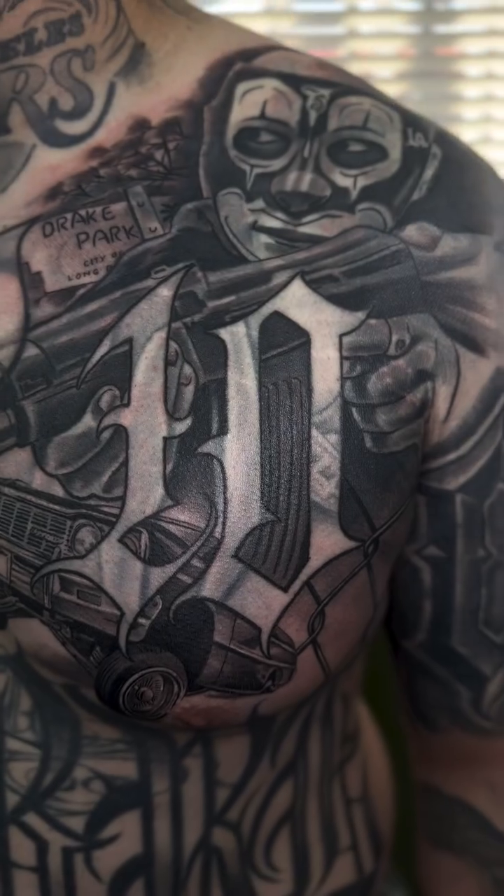 Tattoo by @ibleedink_tattoos — chicano, black_and_grey