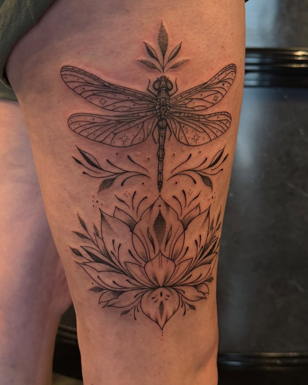 Tattoo by @justinrednourtattoo — dotwork, ornamental