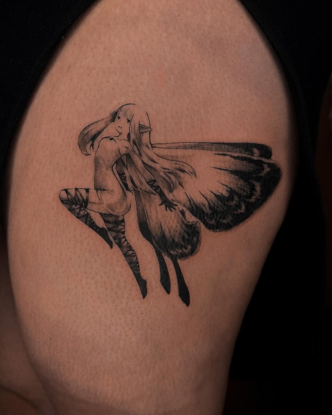Fairy with butterfly wings sketch tattoo on the shoulder by ☆ gia