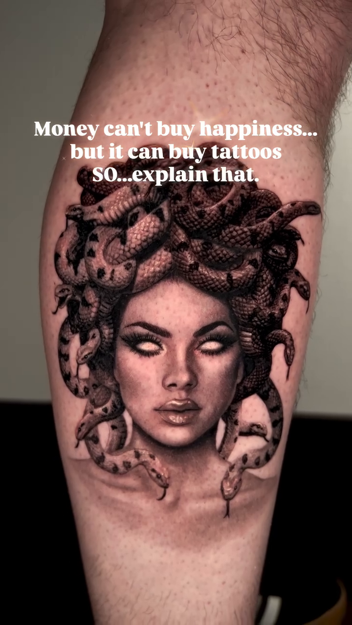 Tattoo by @zombiecattats — realism, black_and_grey