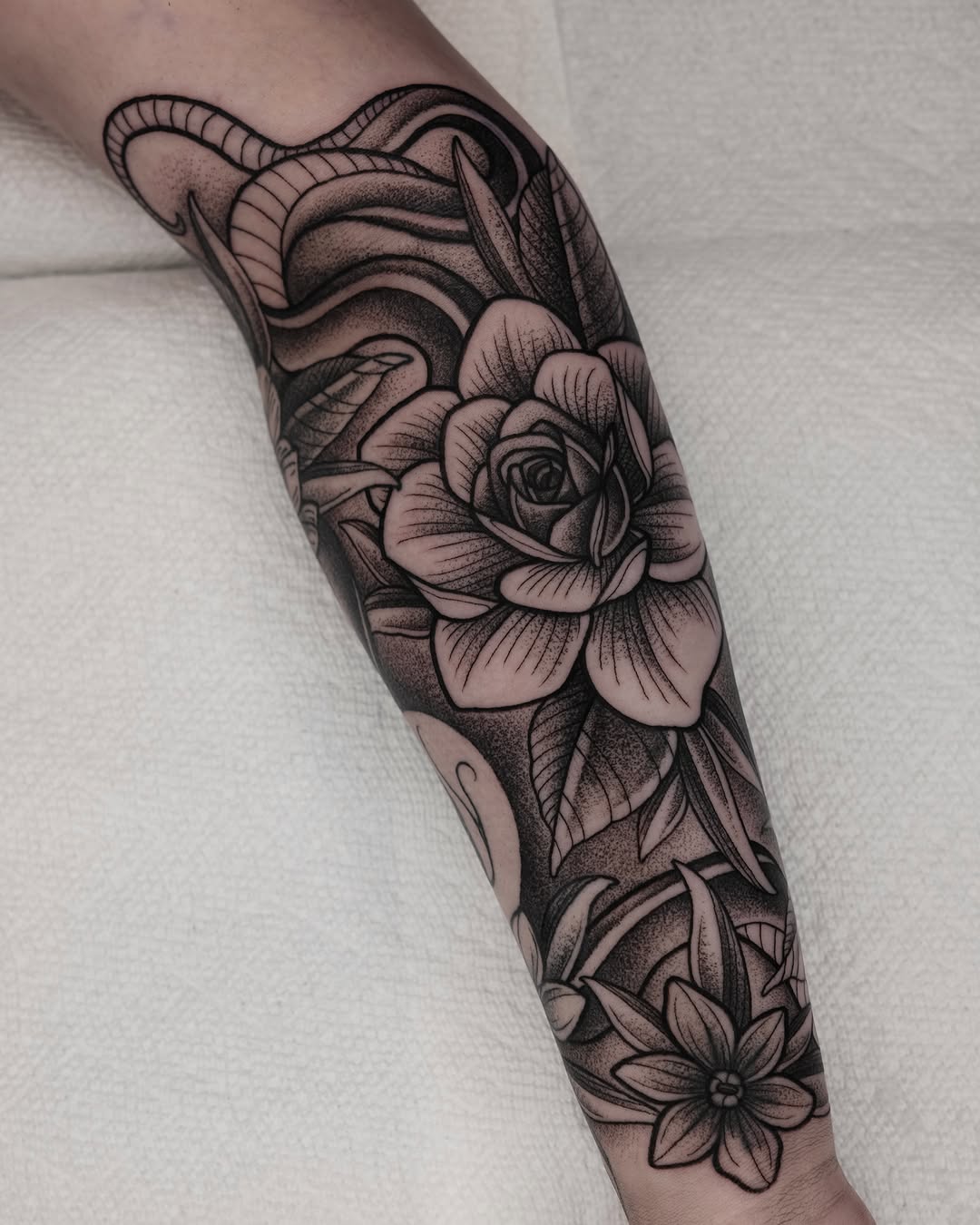 Tattoo by @kylepatricktattoo — dotwork, black_and_grey