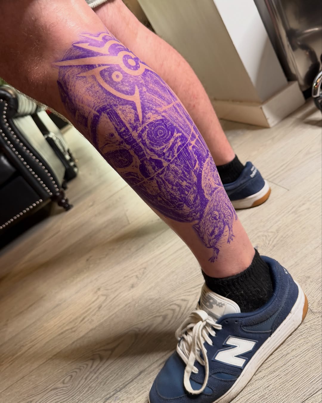 Mechanical creature new school tattoo on the calf by Joey-tattoo Artist