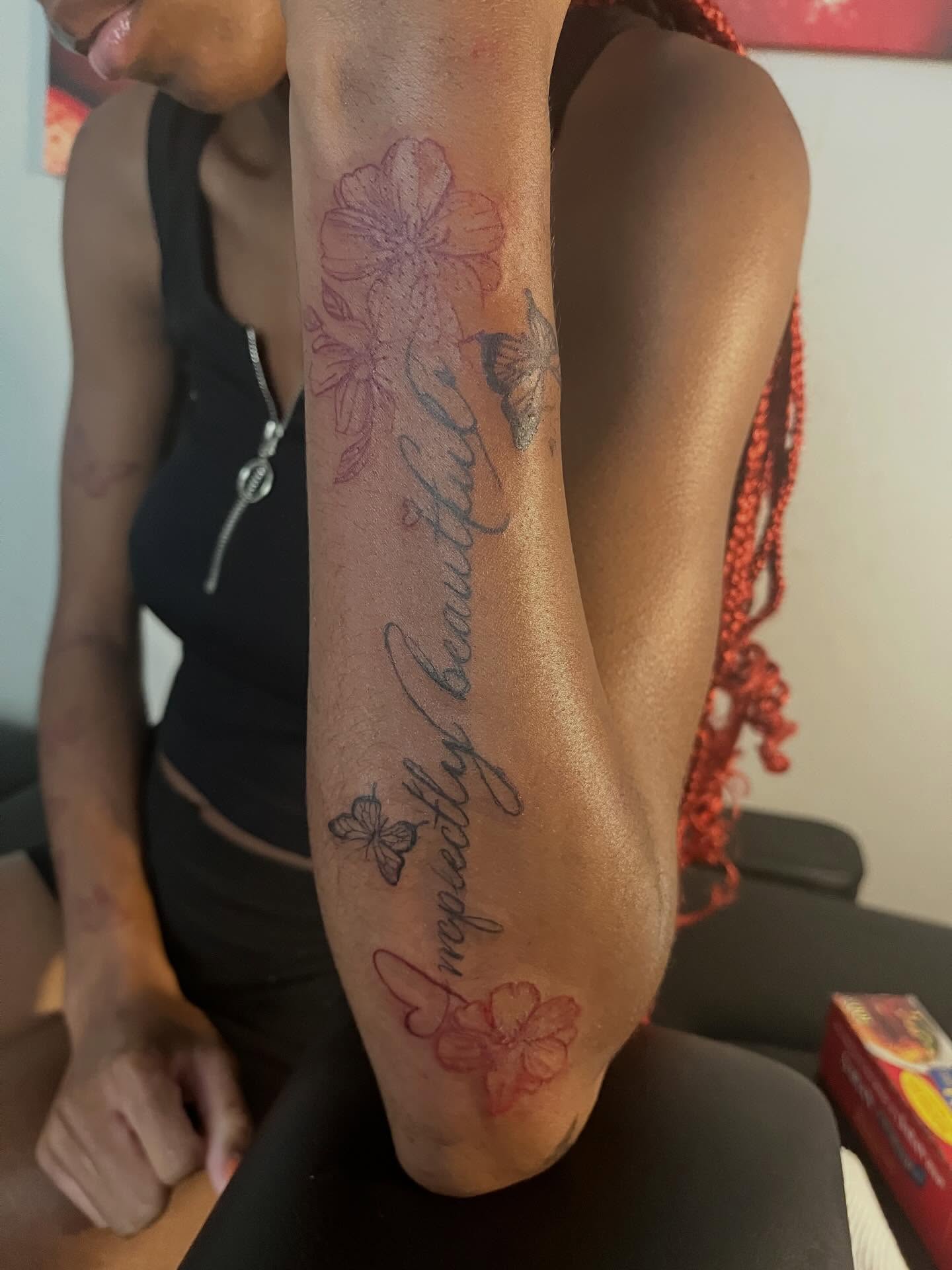 Imperfectly beautiful lettering script tattoo on the forearm by π Westside
