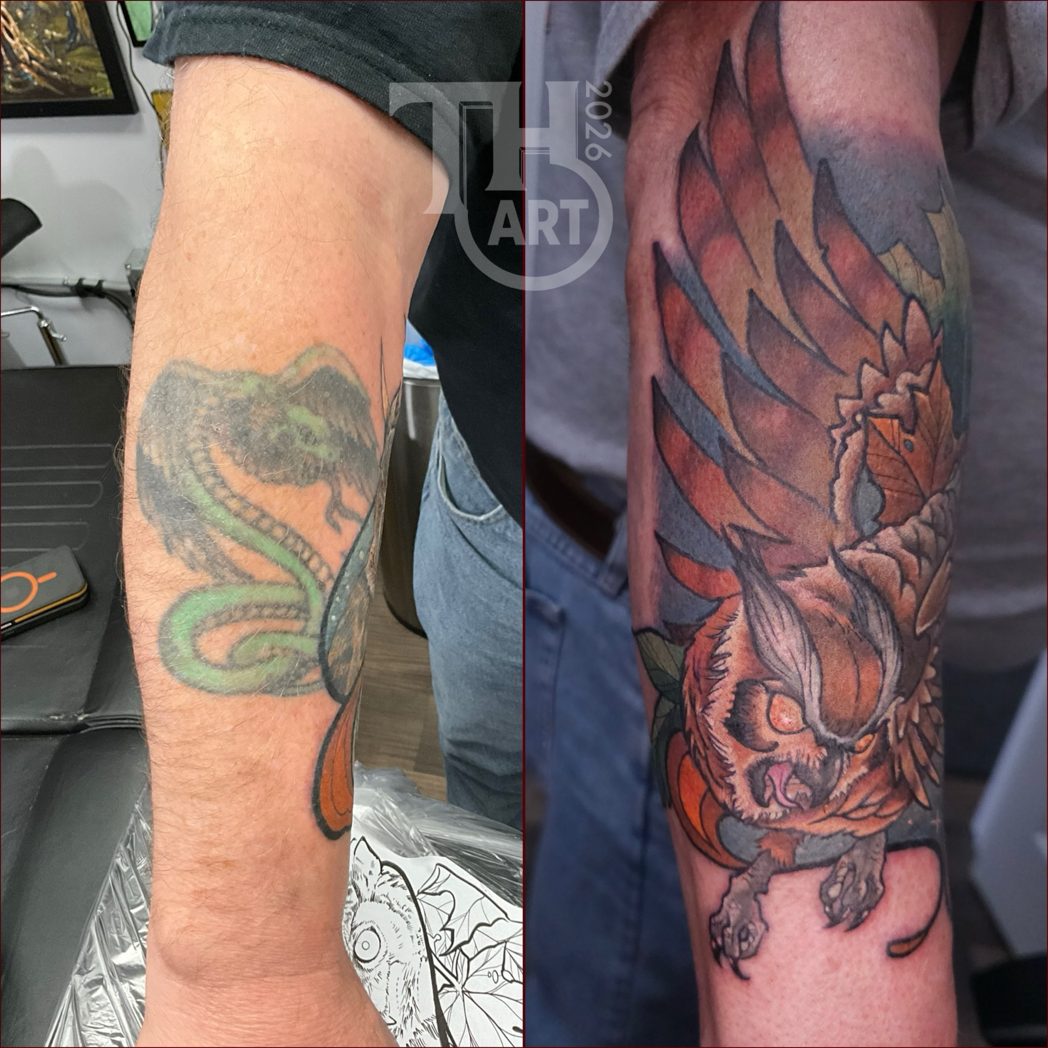 Dragon japanese irezumi tattoo on the forearm by Thomas Harris