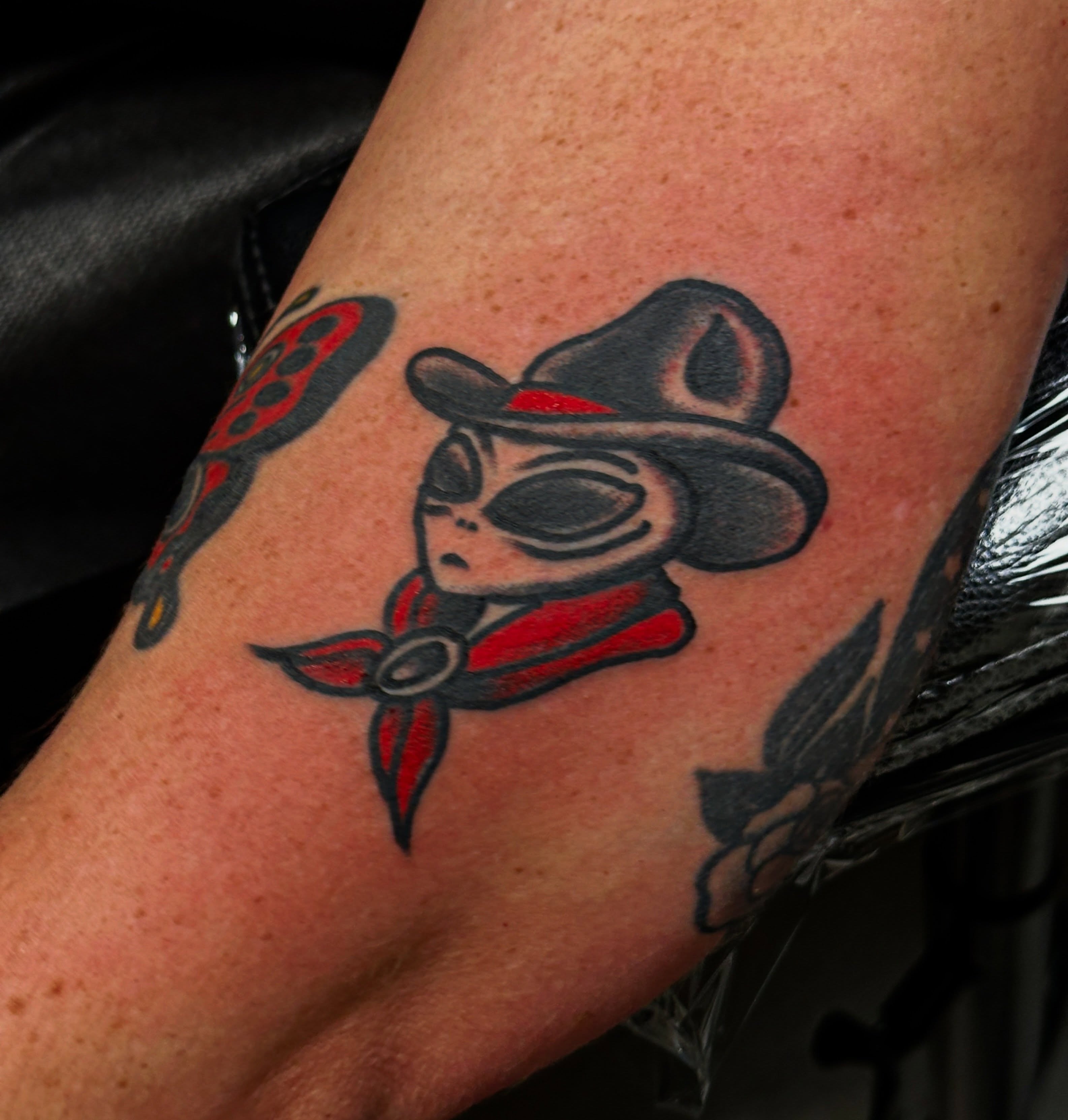 Cowboy skull American traditional tattoo on the forearm by ⛓️‍💥phillip Lee⛓️‍💥