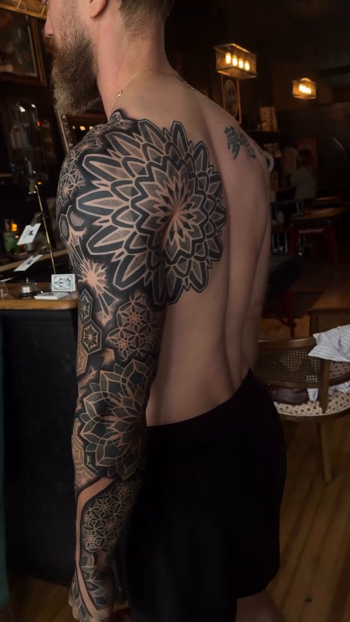 Tattoo by @chrisirvintattoos — geometric, black_and_grey