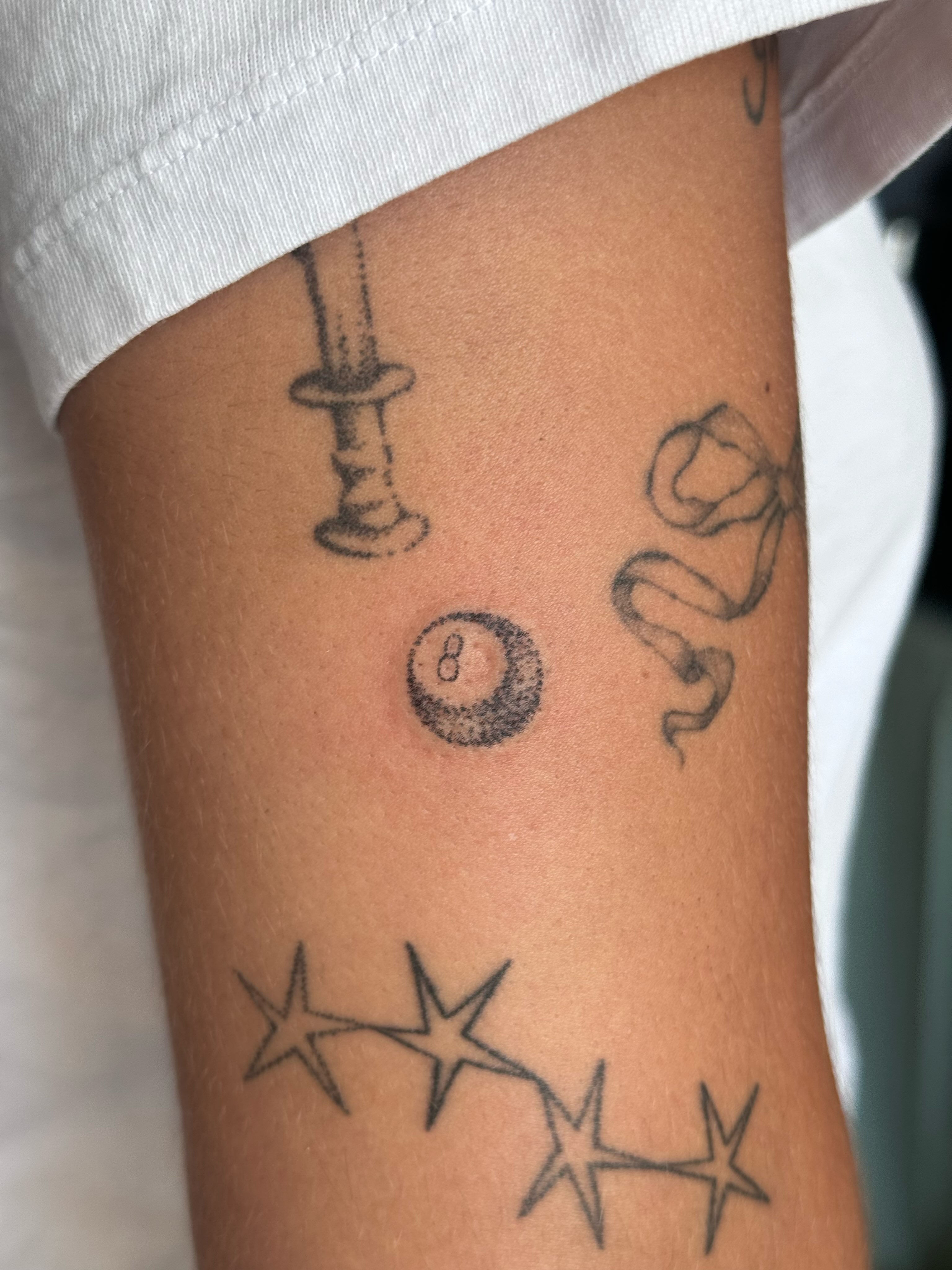 Billiards and stars black and grey tattoo on the forearm by πΏππΌππ πππππππ