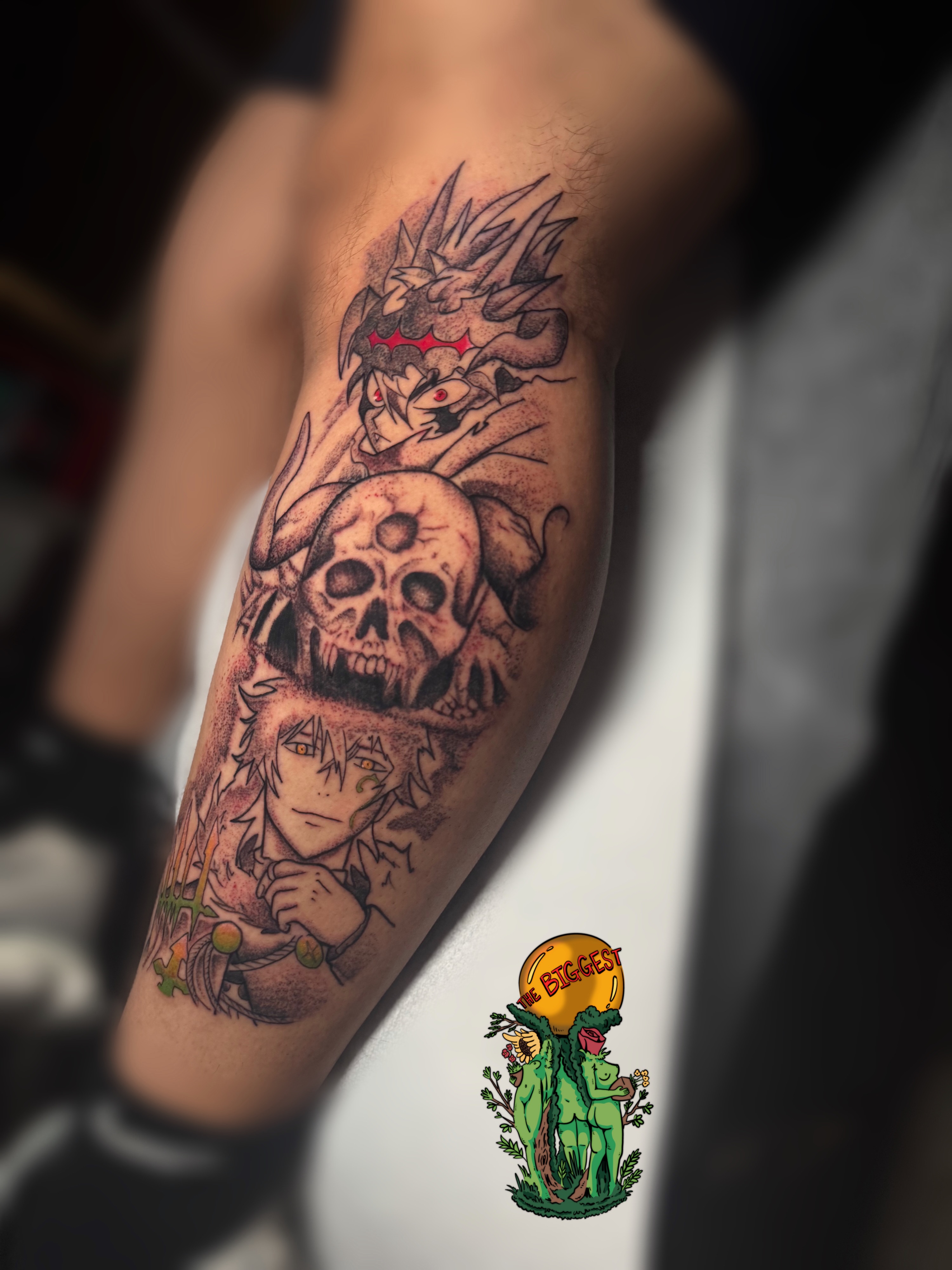 Anime characters anime tattoo on the forearm by Marques Neal